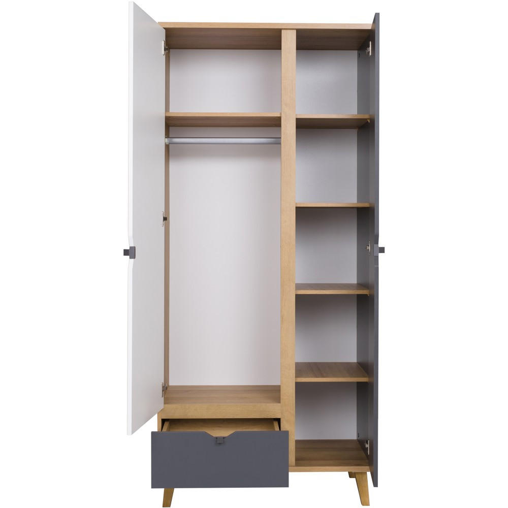 DREHTÜRENSCHRANK Moreno mit 2 Türen und 1 Schublade, Eiche gold/mattweiß/graphit - Eichefarben/Graphitfarben, Holzwerkstoff/Kunststoff (90/200/52cm) - Beautysofa