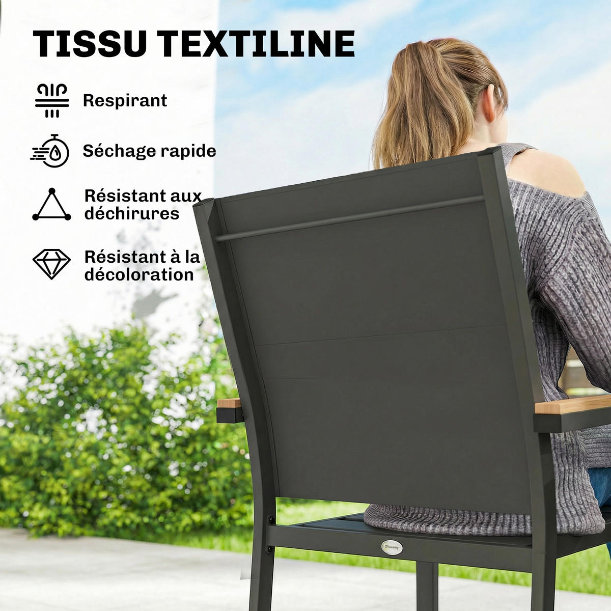 GARTENSTÜHLE 2er-Set DE-13344 gepolsterte Sitz- Dunkelgrau - Dunkelgrau, Metall (55/85/56cm) - ComfortXL