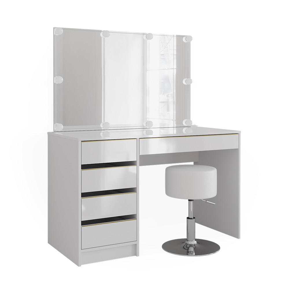 SCHMINKTISCH Sherry Weiß/Gold 120 cm mit LED Beleuchtung und Hocker - Goldfarben/Weiß, Holzwerkstoff (120/75/55cm) - Vicco