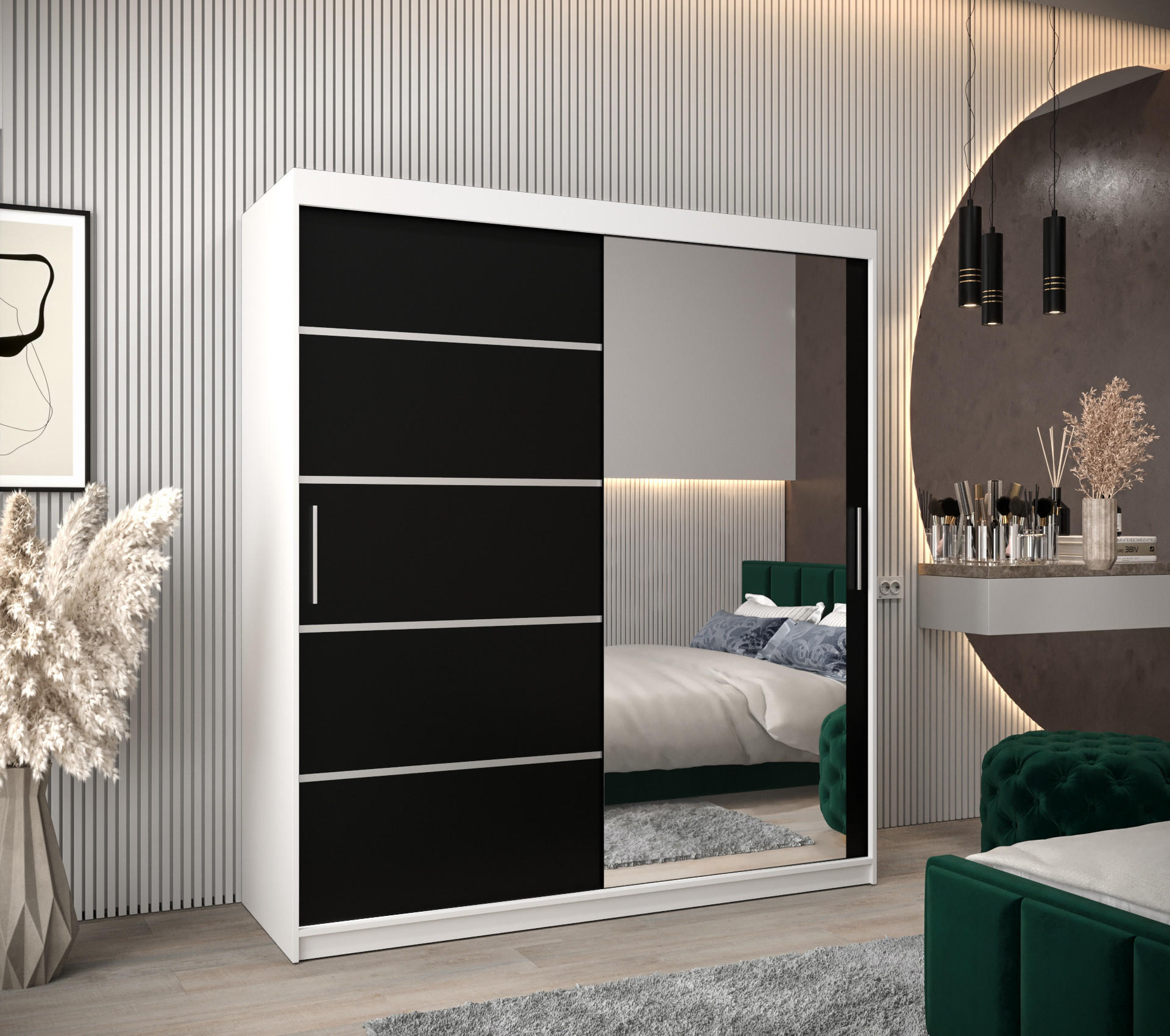 SCHWEBETÜRENSCHRANK 200/180/62 2-türig - Silberfarben/Schwarz, Holz/Kunststoff (180/200/62cm) - Abiks Möbel