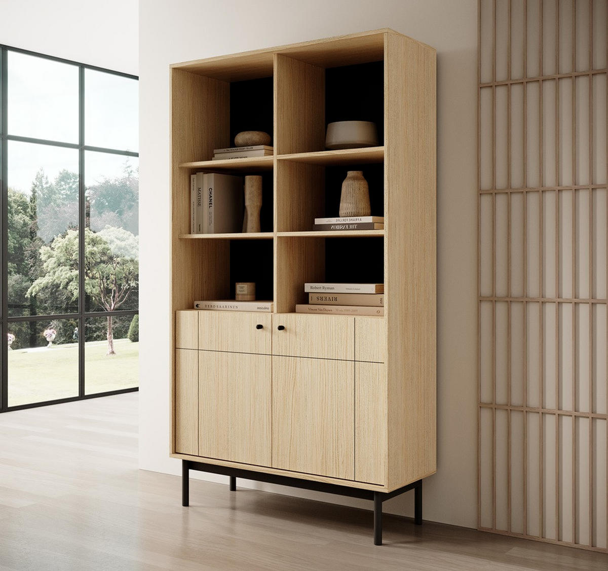 REGAL Linea R104 Nature Japandi Stil Sonoma Eiche - Multicolor, Holzwerkstoff (103.4/184.6/39cm) - Sepro Meble