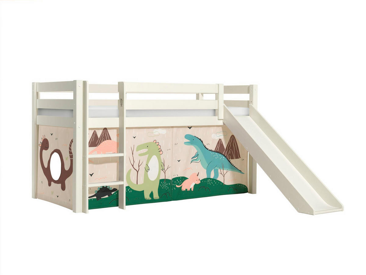 HOCHBETT mit Rutsche Karolina Massivholz Weiß Textilset Dino - Mauve/Weiß, Holz (90/200cm) - 58aufmkessel