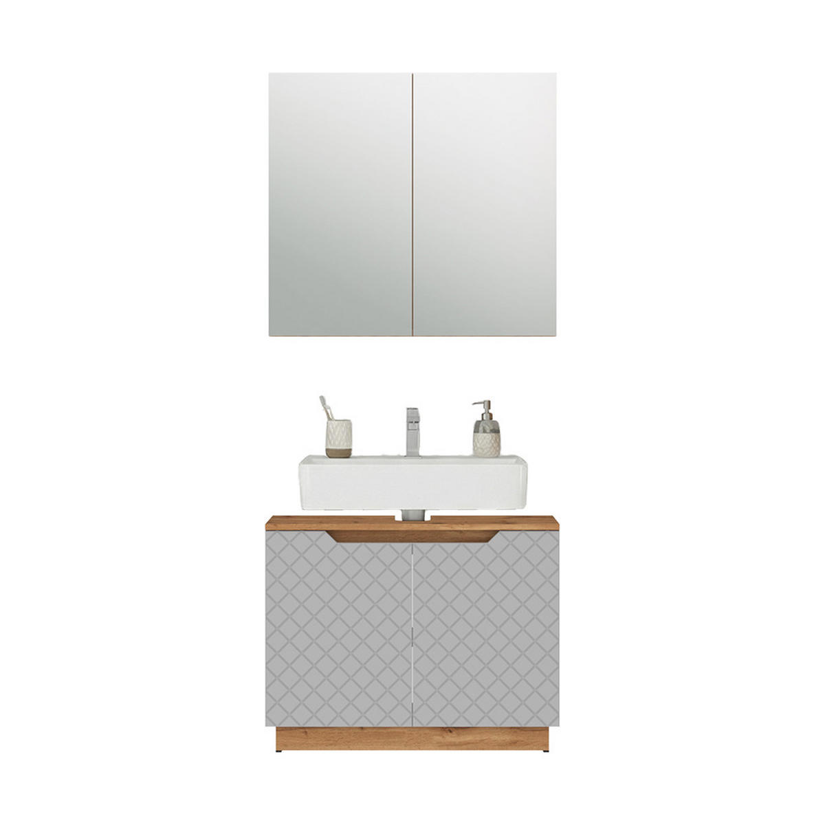 KOUPELNOVÝ NÁBYTEK Lotta Dub/šedá se strukturou dlaždic - šedá/barva dubu, kompozitní dřevo (79.6/62.1/32cm) - Vicco