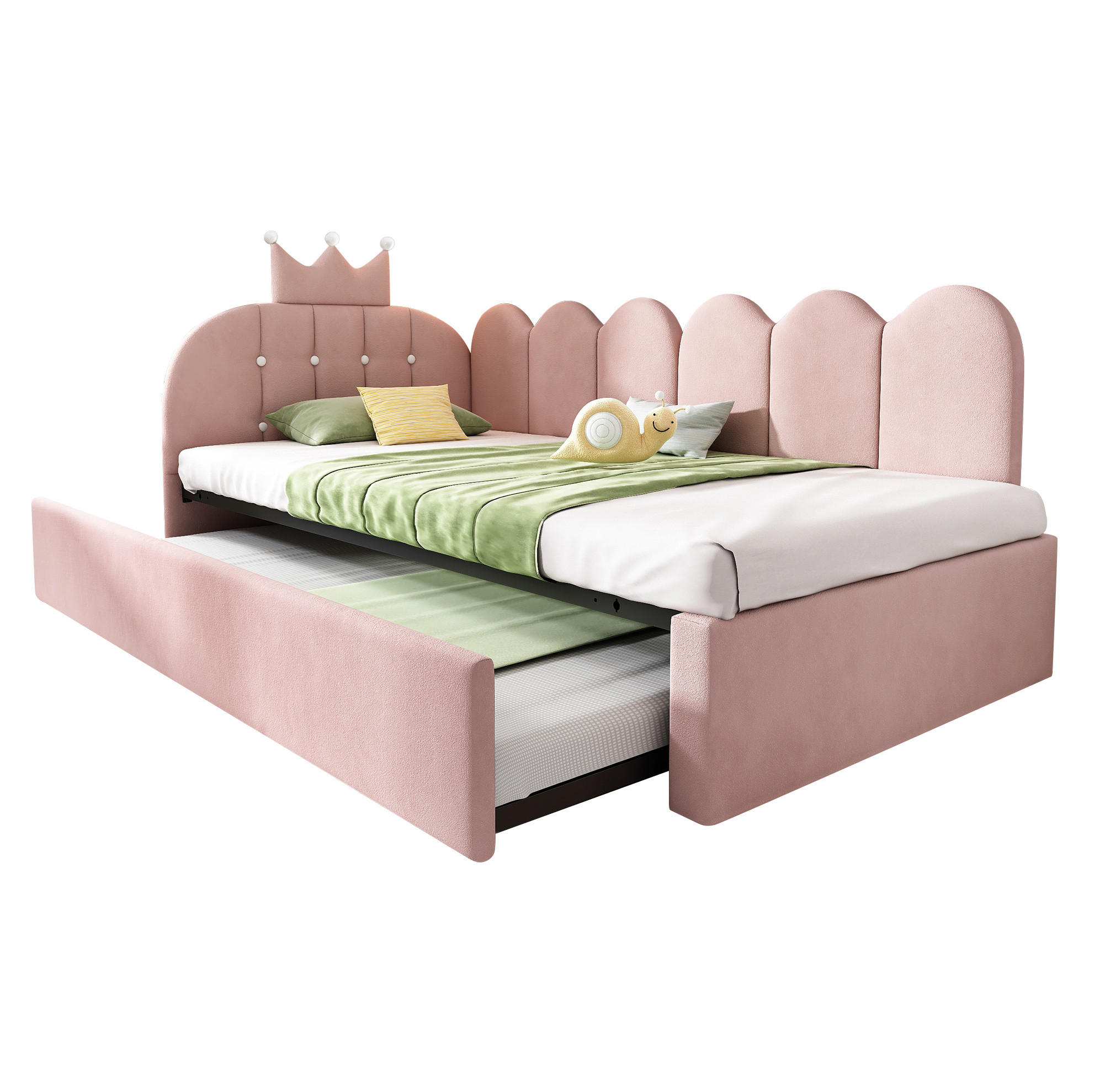 SAMT-POLSTERBETT 90/200 cm mit Ausziehbett und gepolstertem Kopfteil in Rosa - Rosa, Textil (90/200cm) - BEAOK