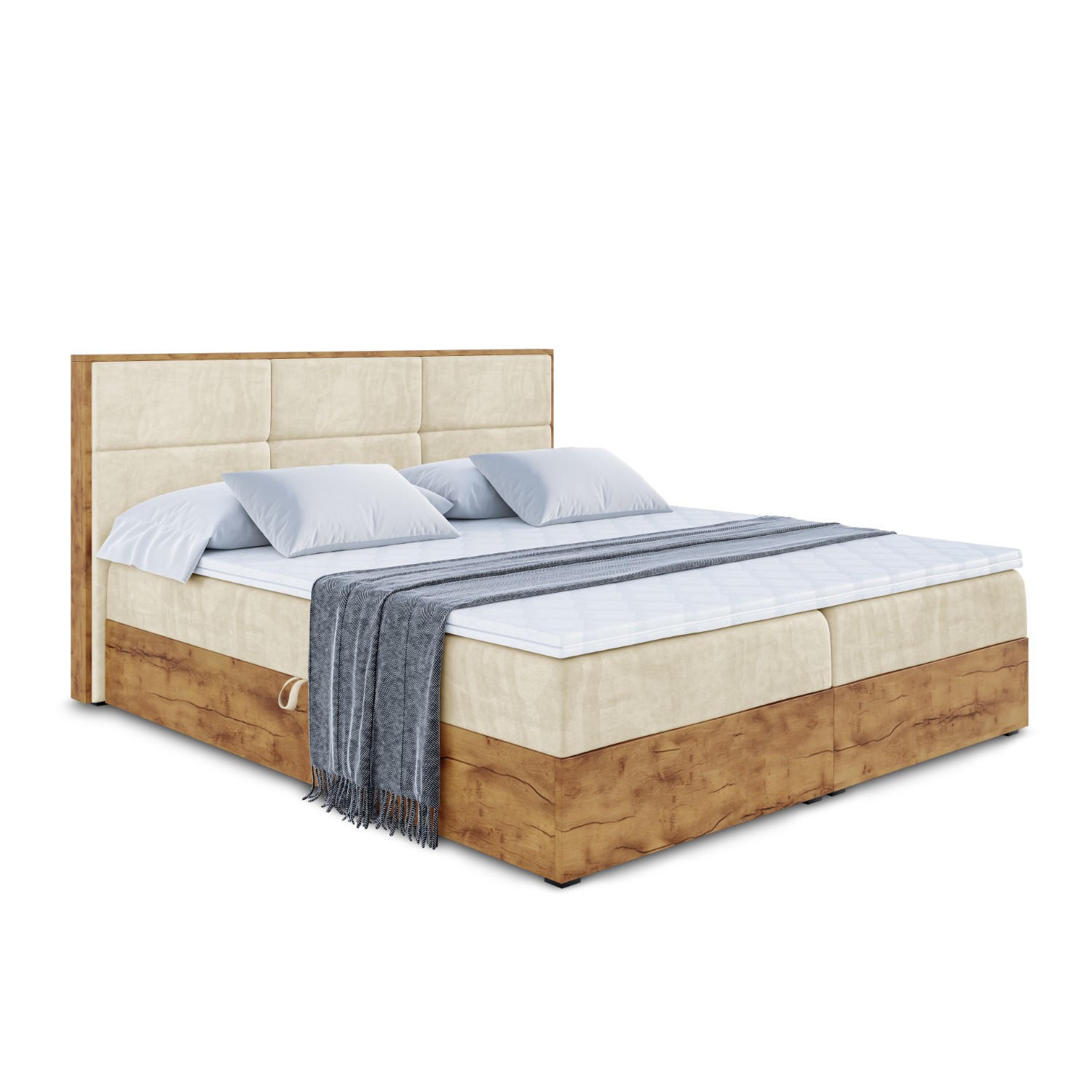 BOXBETT mit Matratze H3 und Lattenrost - LOLLI1 - 200x200 - Beige - Beige, Holzwerkstoff/Kunststoff (200/200cm) - ALTDECOR