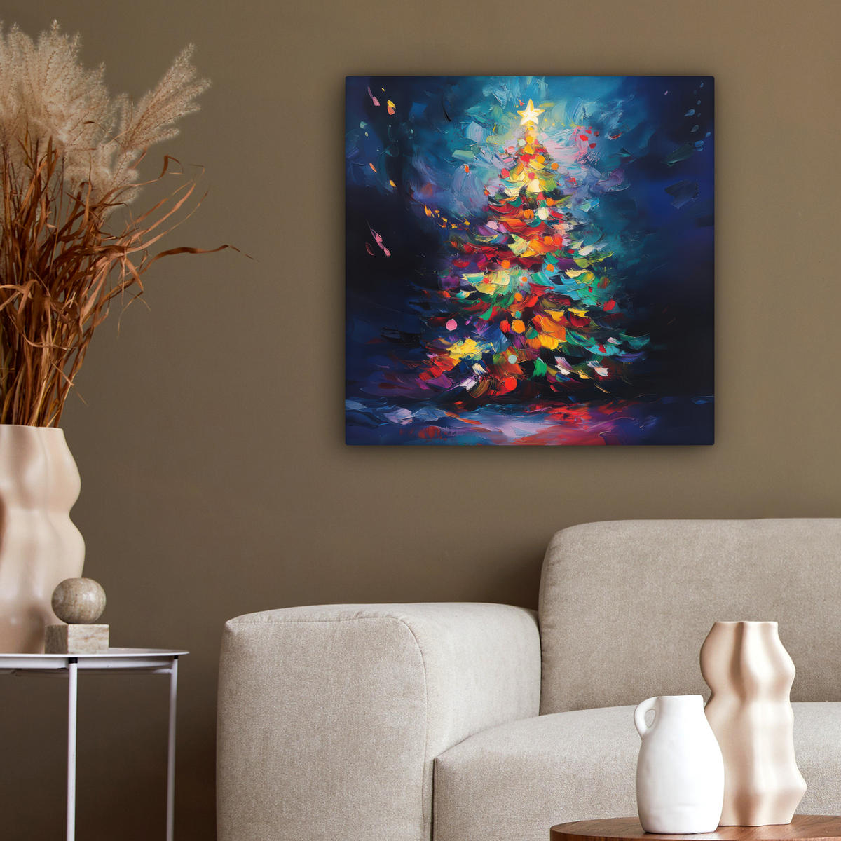 LEINWANDBILD Weihnachtsbaum - Weihnachten - Abstrakt - Farbenfroh 50x50 cm - Multicolor, Textil (50/50cm) - MuchoWow