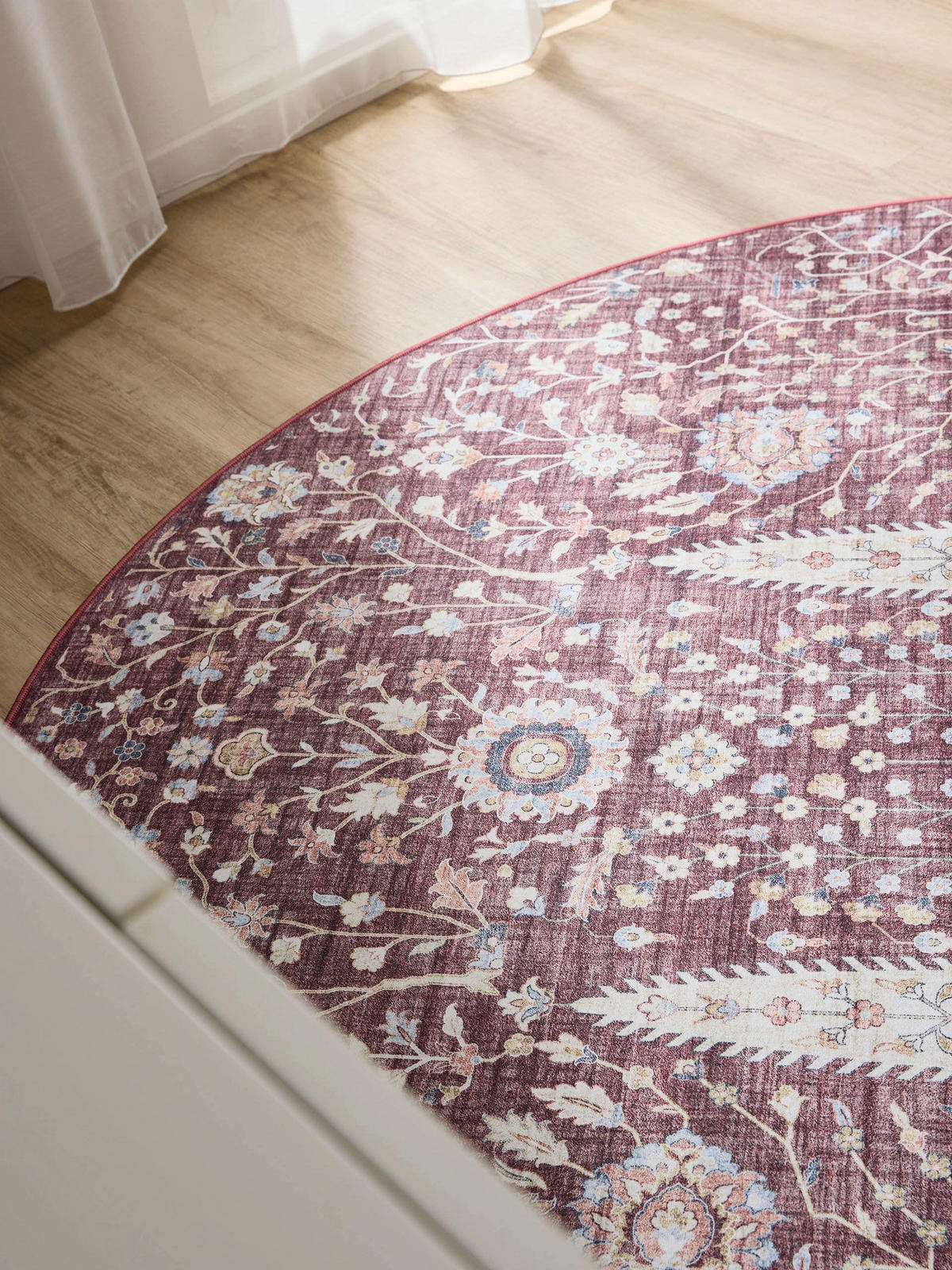 VINTAGE-TEPPICH George waschbar ø 120 cm rund - Bordeaux, Kunststoff (120/120cm) - benuta