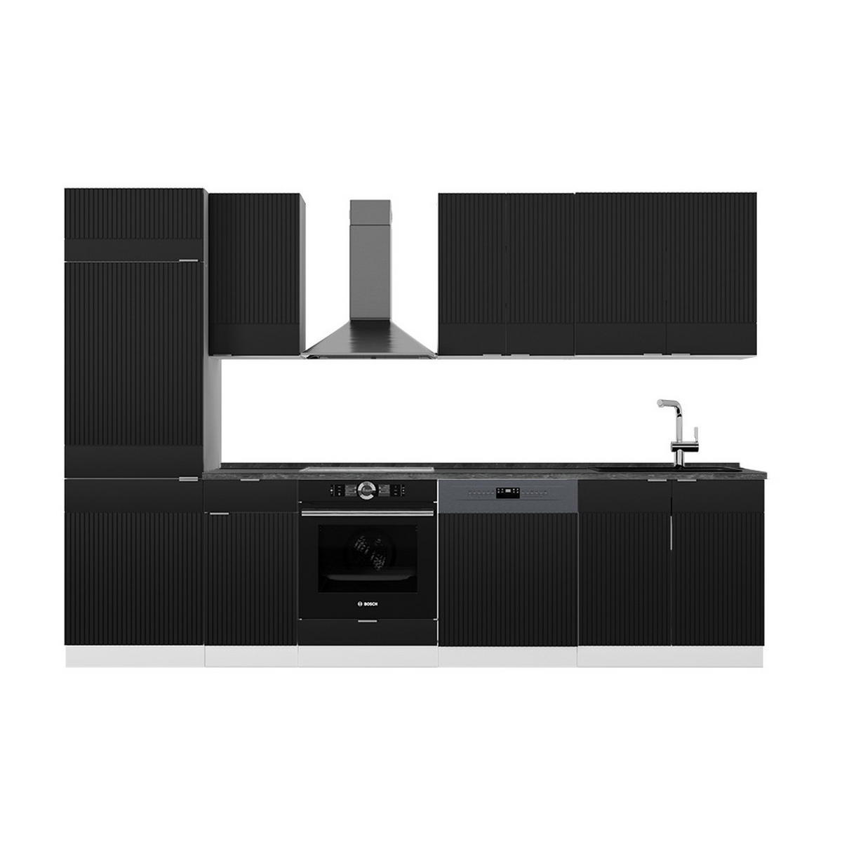 KÜCHENZEILE Fame-Line, Schwarz gestreift/Weiß, 300 cm, AP Anthrazit - Schwarz/Weiß, Holzwerkstoff (300/81.6/60cm) - Vicco