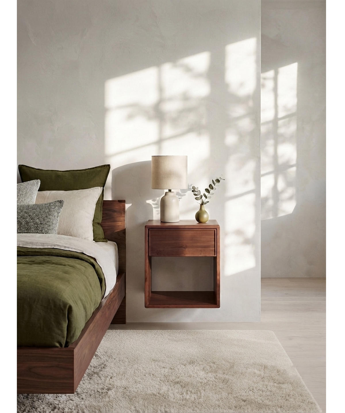 WANDNACHTTISCH Helene aus Nussbaum mit Schublade – Natur - Braun, Holz (40/46/38cm) - WOODEK