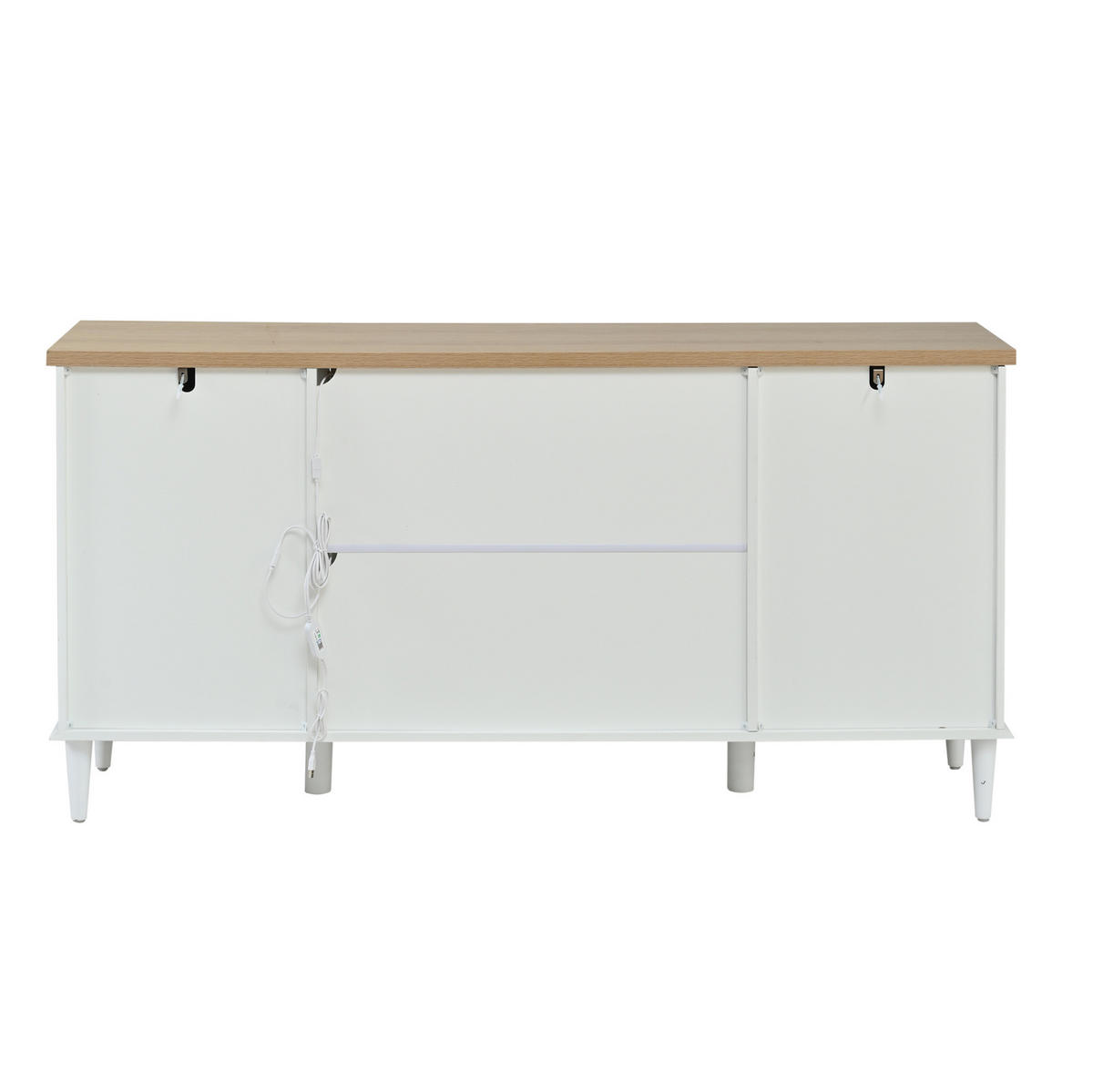PŘÍBORNÍK z MDF 150x40x75 cm bílý v dekoru dřeva s LED osvětlením, 6 zásuvkami a 2 akrylovými dvířky - bílá, kompozitní dřevo (150/75/40cm) - Modfu