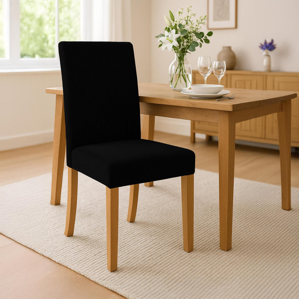ESSZIMMERSTUHL Cord Schwarz - Schwarz/Naturfarben, Holz/Textil (41/91/47cm) - CLP