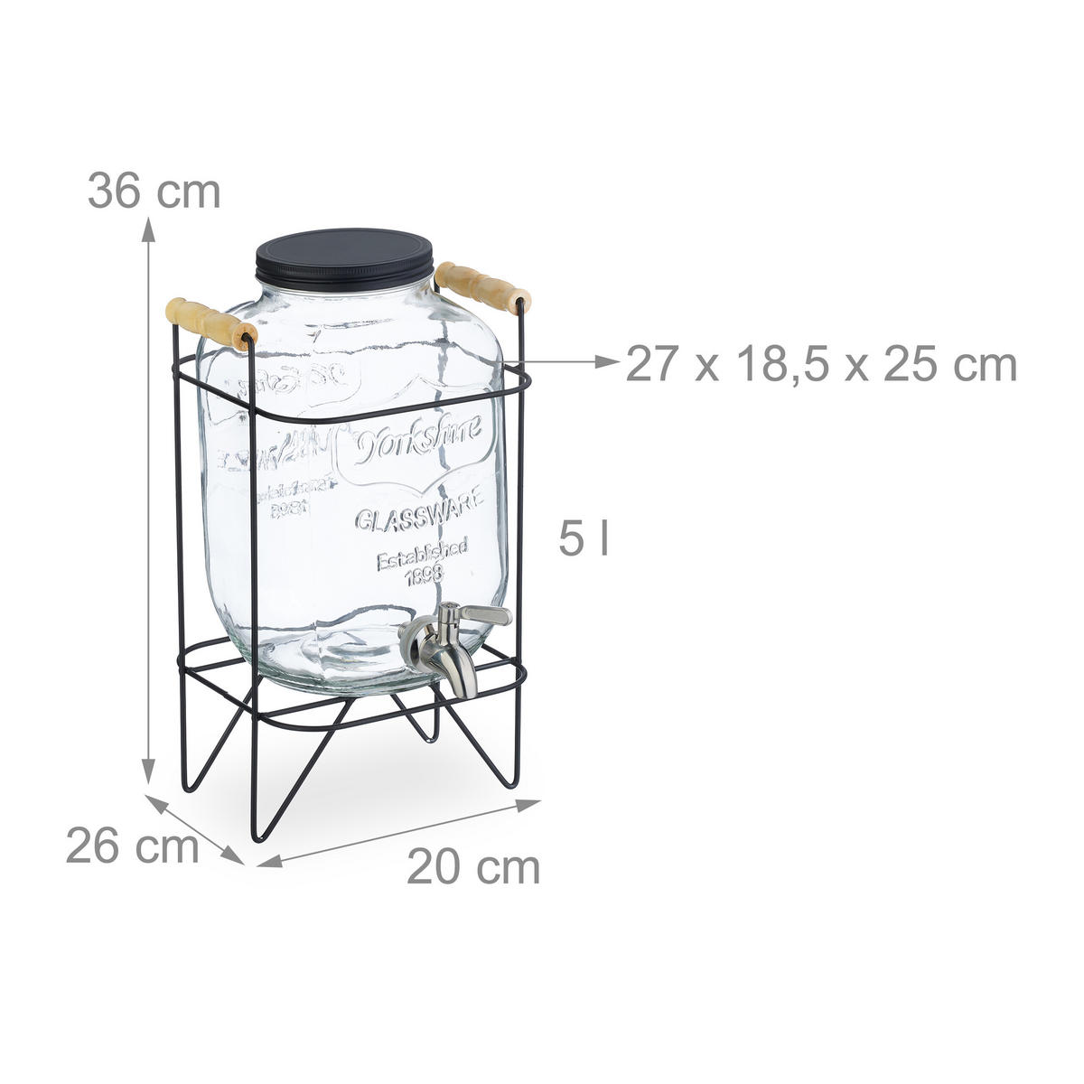 GETRÄNKESPENDER - Transparent, Glas/Metall (5L) - Relaxdays