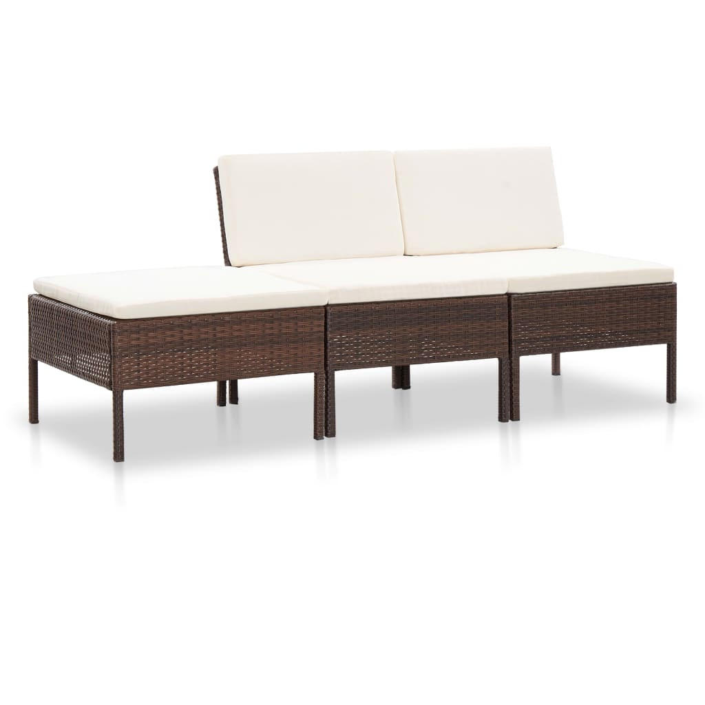 GARTEN-LOUNGE-SET Mit Auflagen 3-teilig Poly Rattan Braun - Braun, Kunststoff - vidaXL
