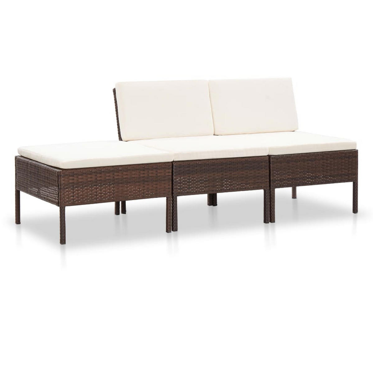 GARTEN-LOUNGE-SET Mit Auflagen 3-teilig Poly Rattan Braun - Braun, Kunststoff - vidaXL