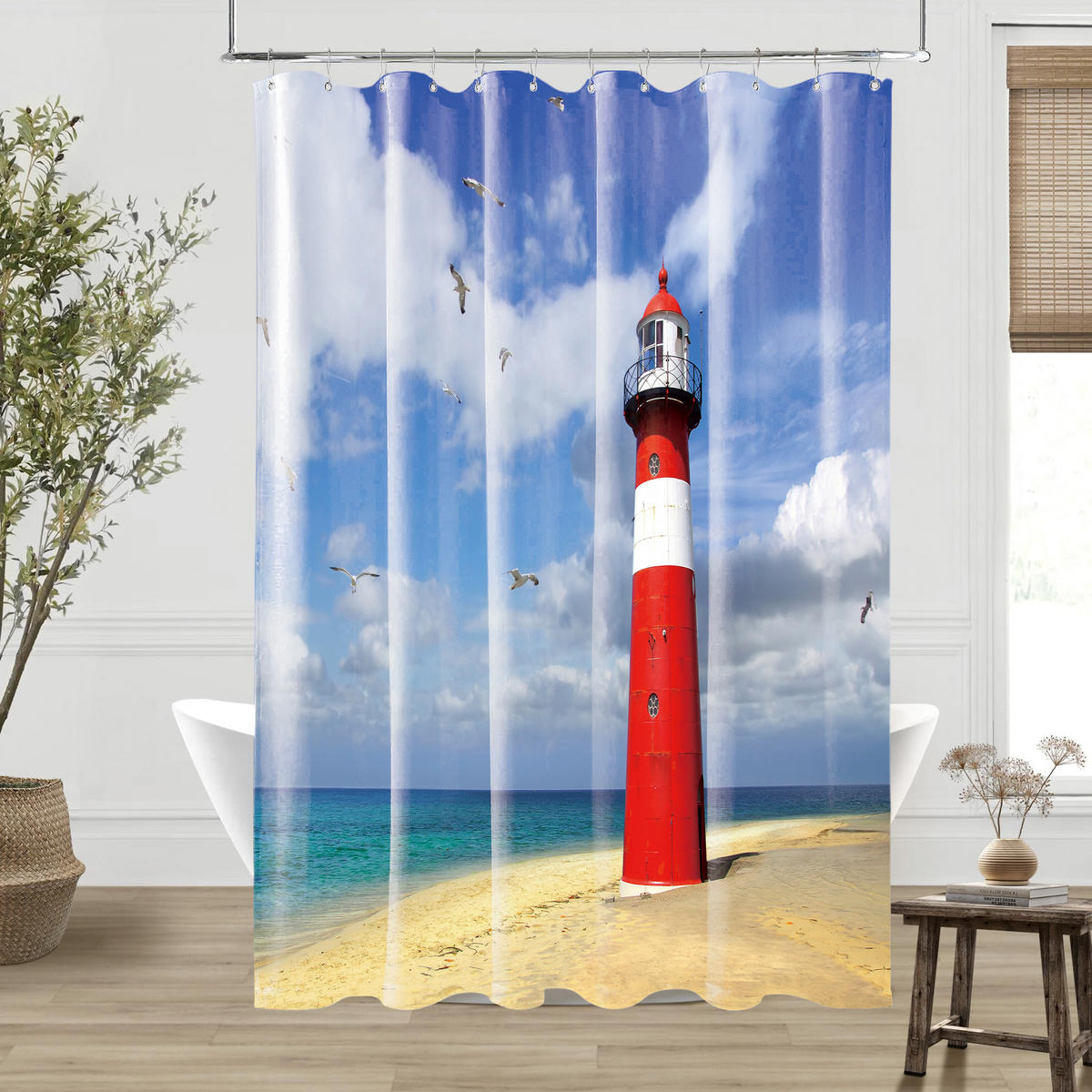 DUSCHVORHANG Leuchtturm 180 x 200 cm - Blau, Textil (180/200cm) - Sanilo