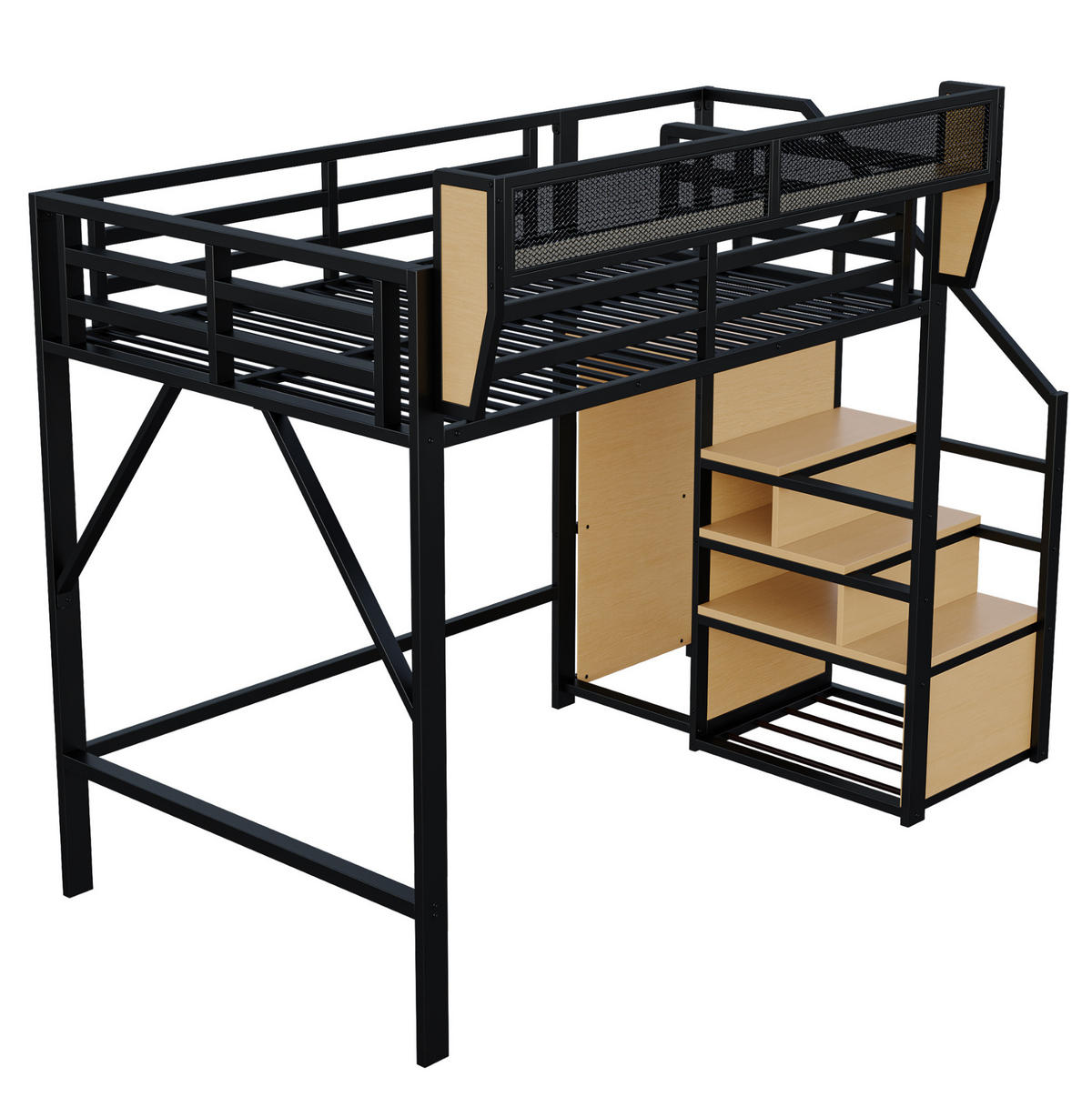 HOCHBETT 140/200 cm aus Metall mit Ablagefach, Schwarz - Schwarz, Metall (140/200cm) - OKMYHOME