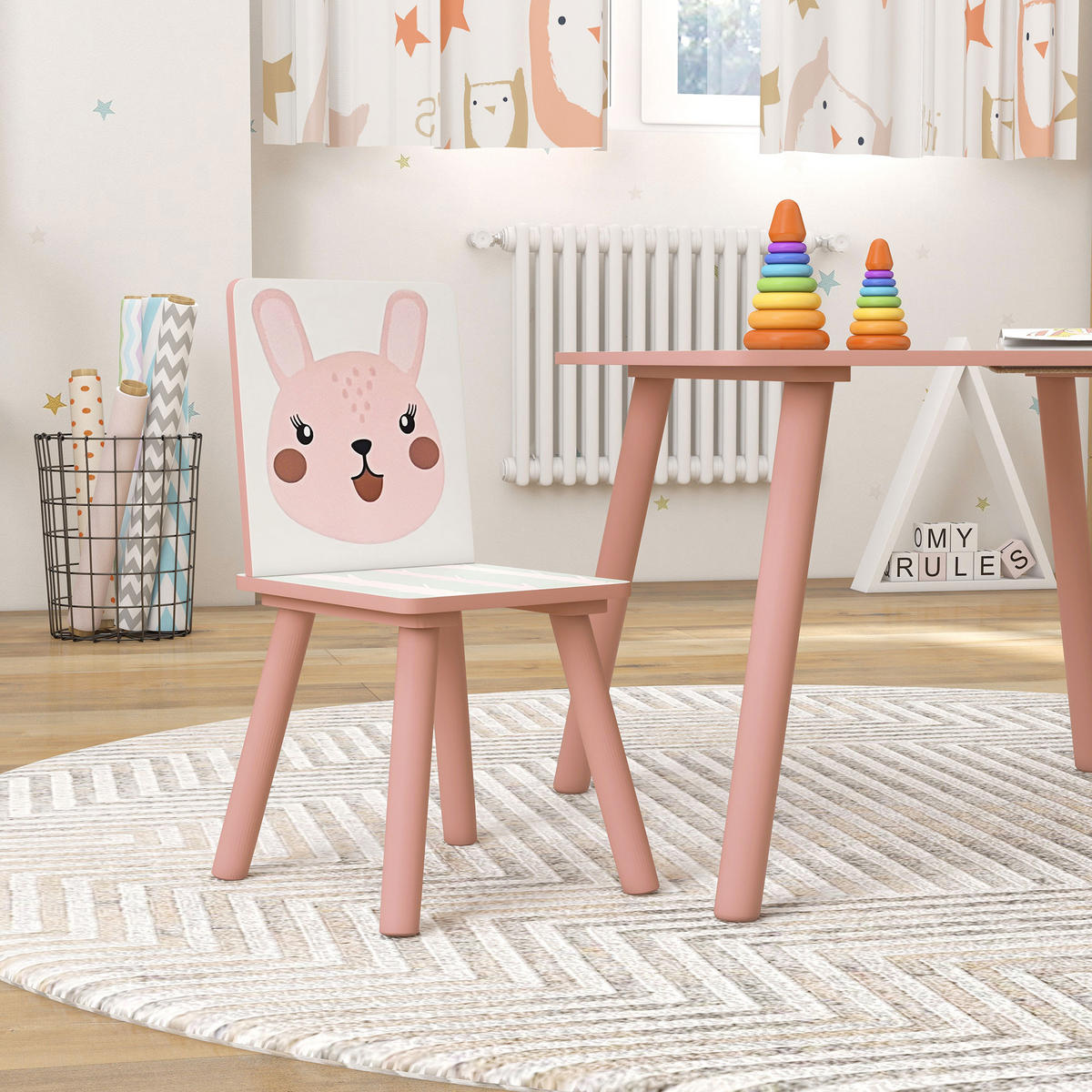 KINDERSITZGRUPPE DE-17516 mit Tiermotiv Rosa - Pink, Holzwerkstoff (60/44/60cm) - ComfortXL