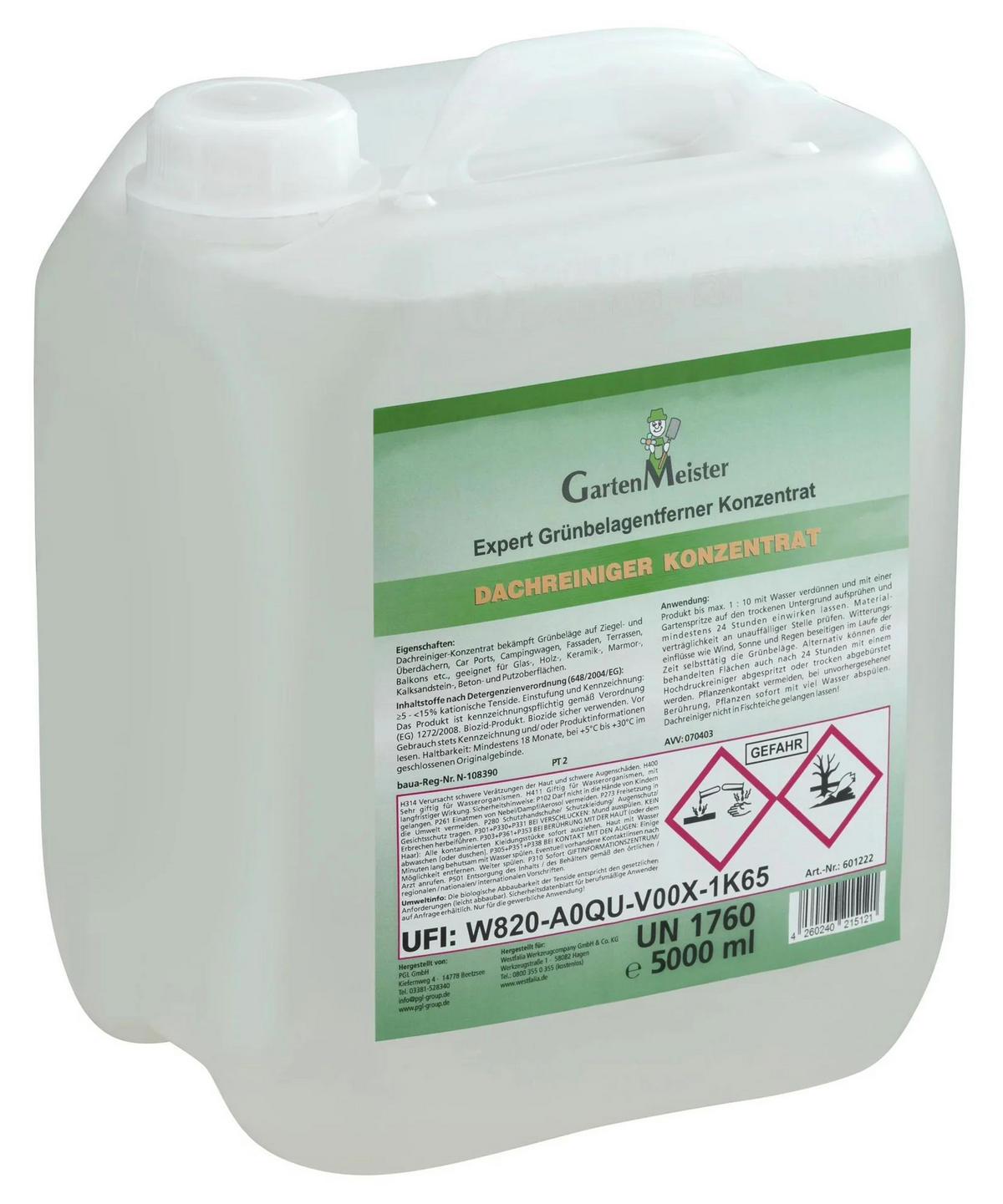 UNKRAUTVERNICHTER Konzentrat, 5 Liter, für Dach & Außenbereich - Weiß, Kunststoff (1.9/1.4/2.6cm) - Westfalia