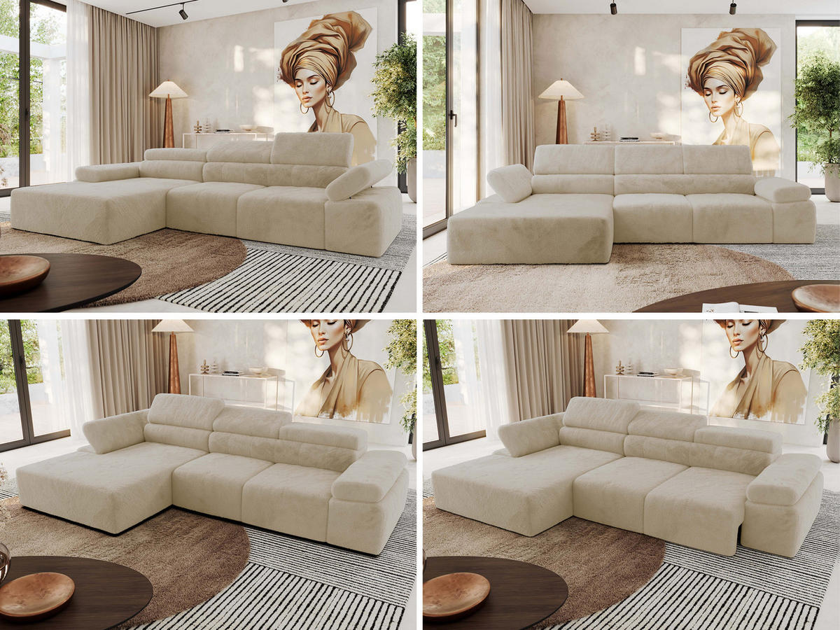 ECKSOFA RILASSO L Creme Plüsch - links - Creme/Schwarz, Kunststoff/Textil (296/174cm) - MKS