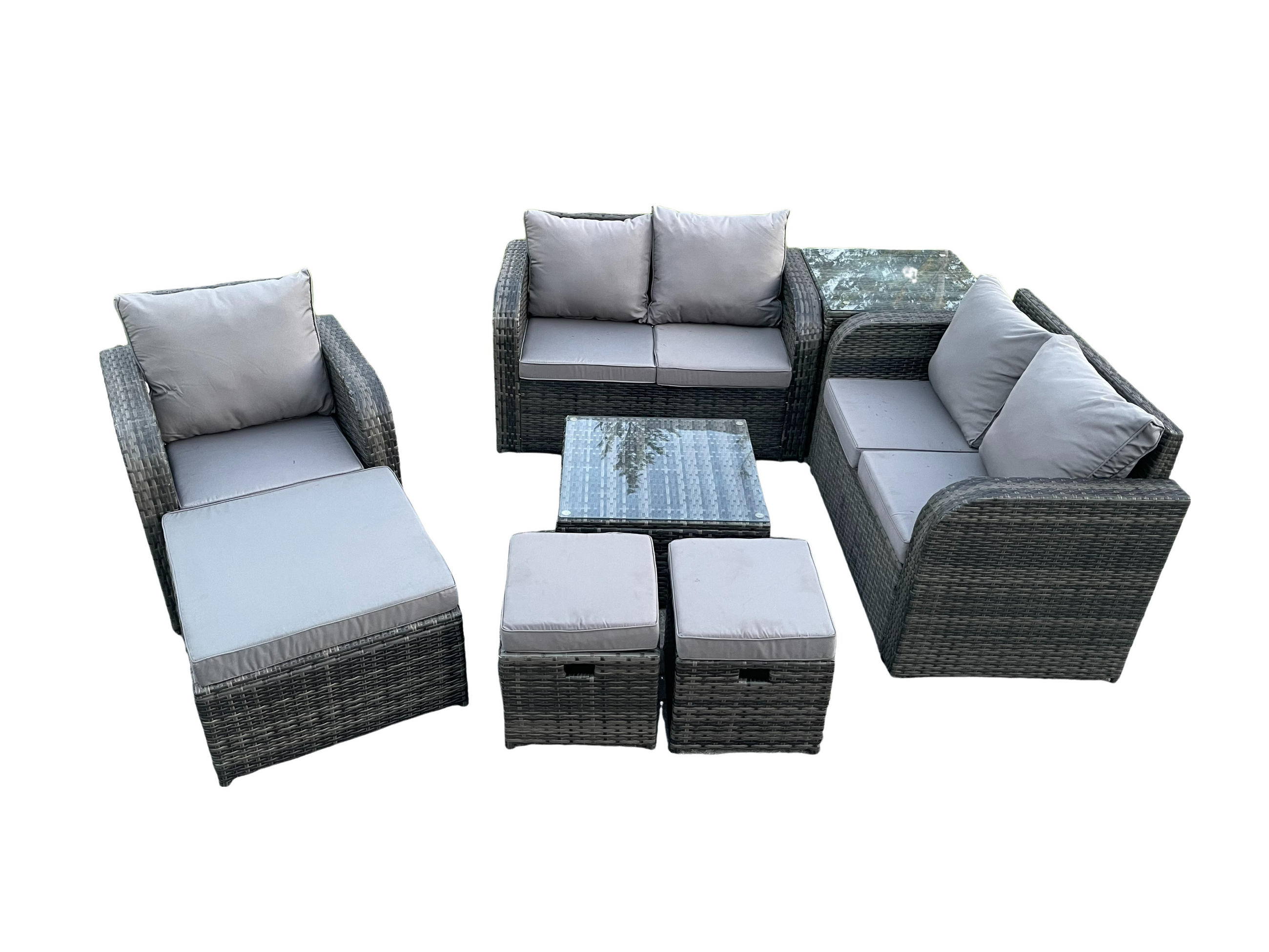 LOUNGEGARNITUR Polyrattan Dunkelgrau 8-Sitzer - Dunkelgrau, Metall - Fimous