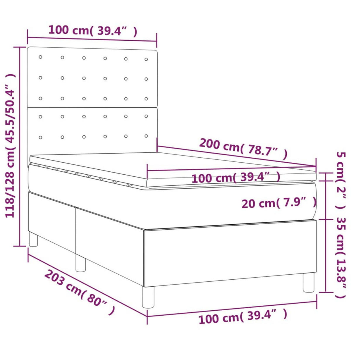 BOXSPRINGBETT 100/200 Cm Grau Gewebe - Grau, Textil (100/203cm) - vidaXL