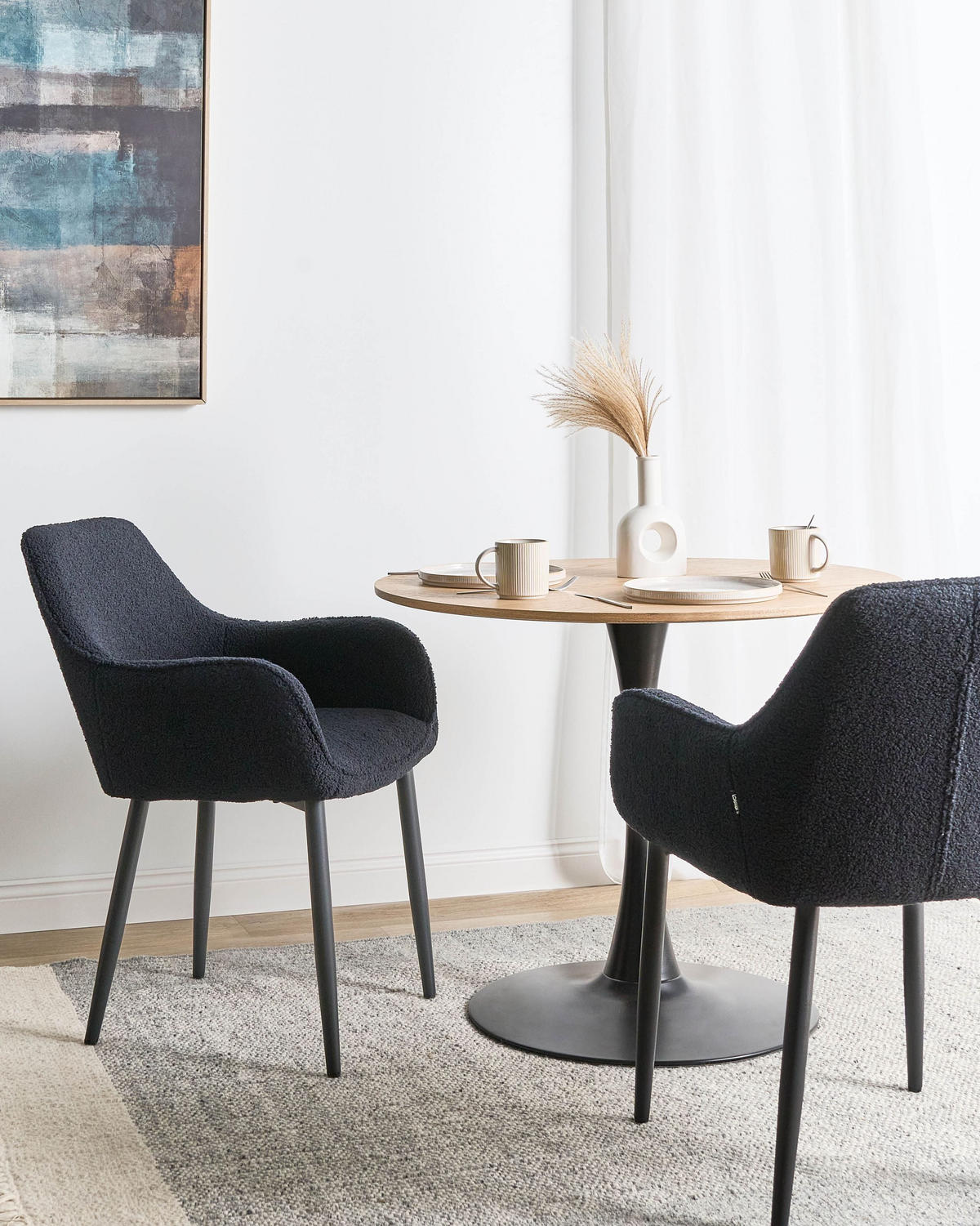 ESSZIMMERSTUHL 2er-Set Bouclé Schwarz Alden - Schwarz, Textil (59/85/61cm) - Beliani