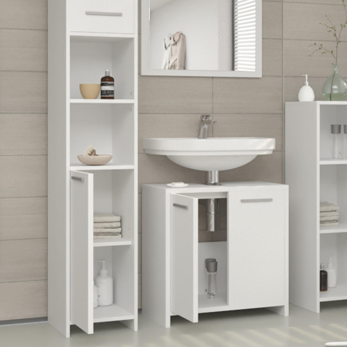 BADMÖBEL-SET Kiko Weiß 3 Teile, mit Hochschrank - Weiß, Holzwerkstoff (58/60/33cm) - Vicco