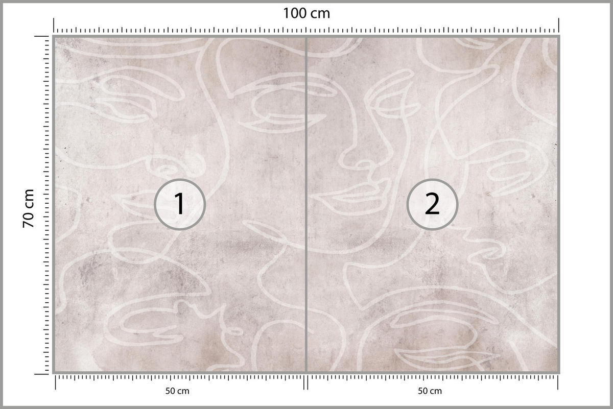 FOTOTAPETE für Schlafzimmer Abstrakte Gesichter Beton Modern Minimalistisch 100x70 - Beige/Braun, Papier (100/70cm) - Muralo