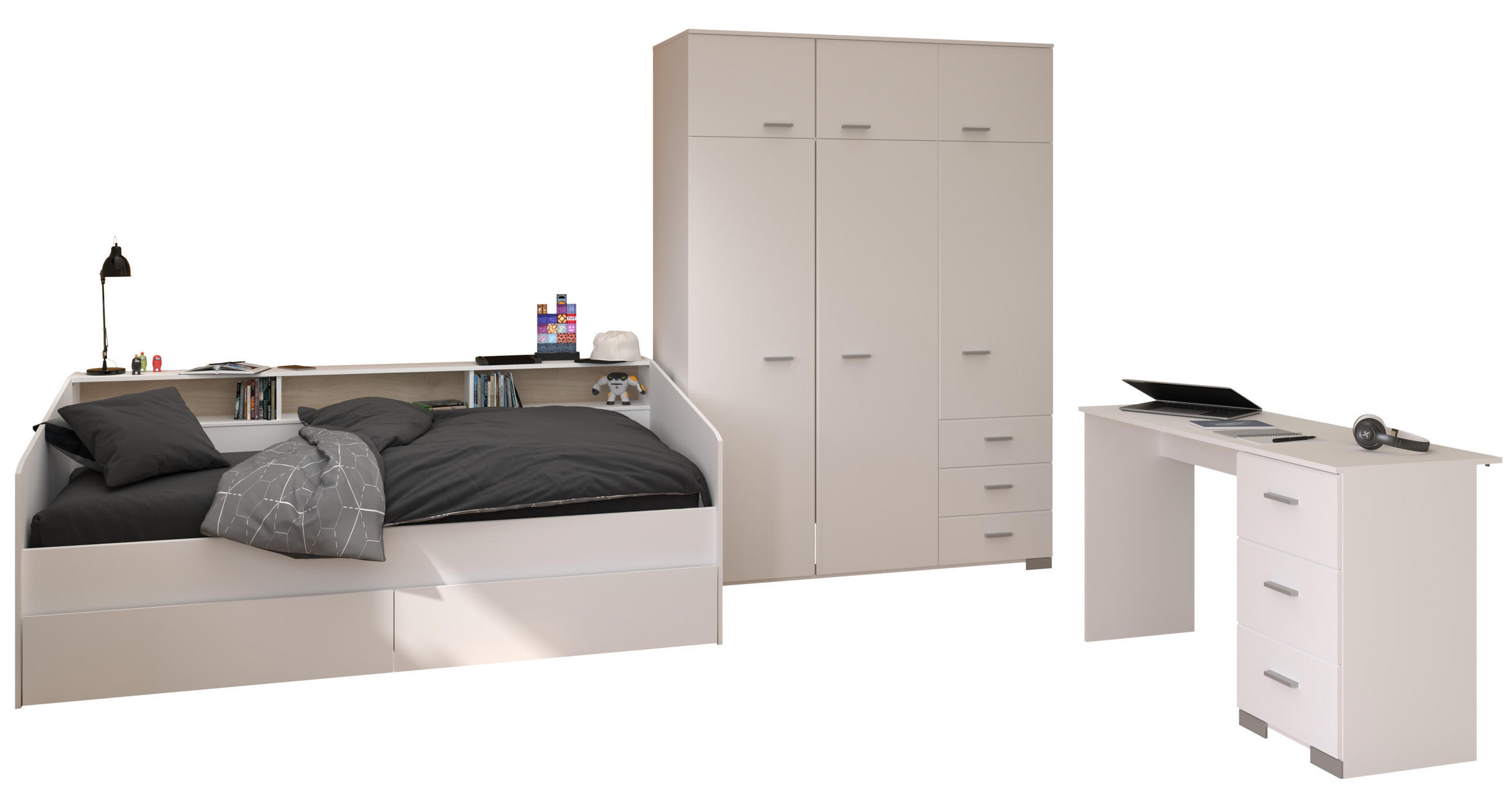 JUGENDZIMMER Sleep 42 in Weiß 4 teilig - Weiß, Holzwerkstoff (120/200/80cm)