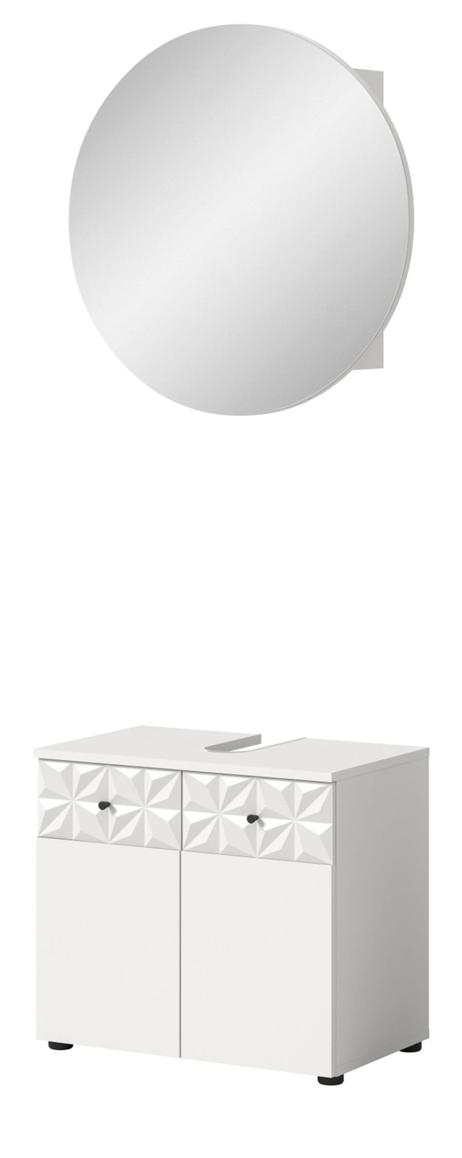 BADMÖBEL-SET weiß Hochglanz 2-teilig 70 cm, Komplettset mit 3D-Struktur - Weiß Hochglanz, Glas/Holzwerkstoff (70/187/37cm) - Inn.Furn