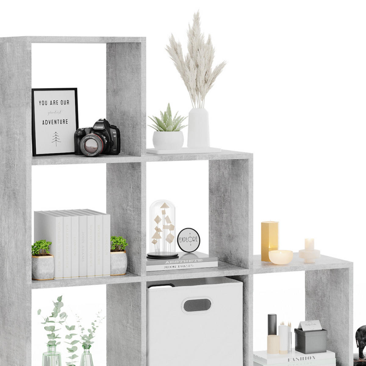 TREPPENREGAL Beton 142.5 x 140 cm - Grau, Holzwerkstoff (142.5/140/29cm) - Vicco