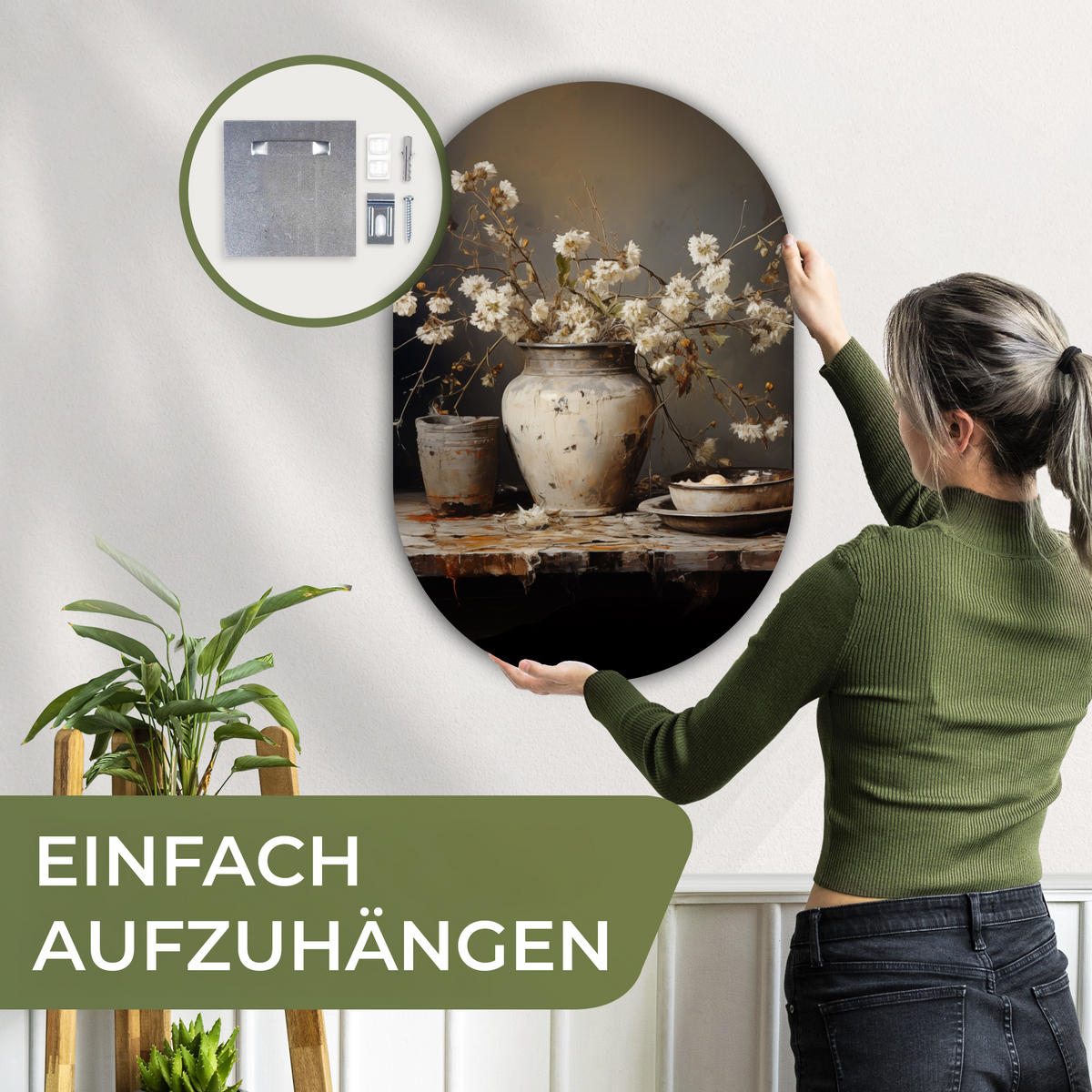 WANDBILD Stilleben - Blumen - Blumenstrauß - Vase - Wein 60x90 cm - Ecru, Kunststoff (60/90cm) - MuchoWow