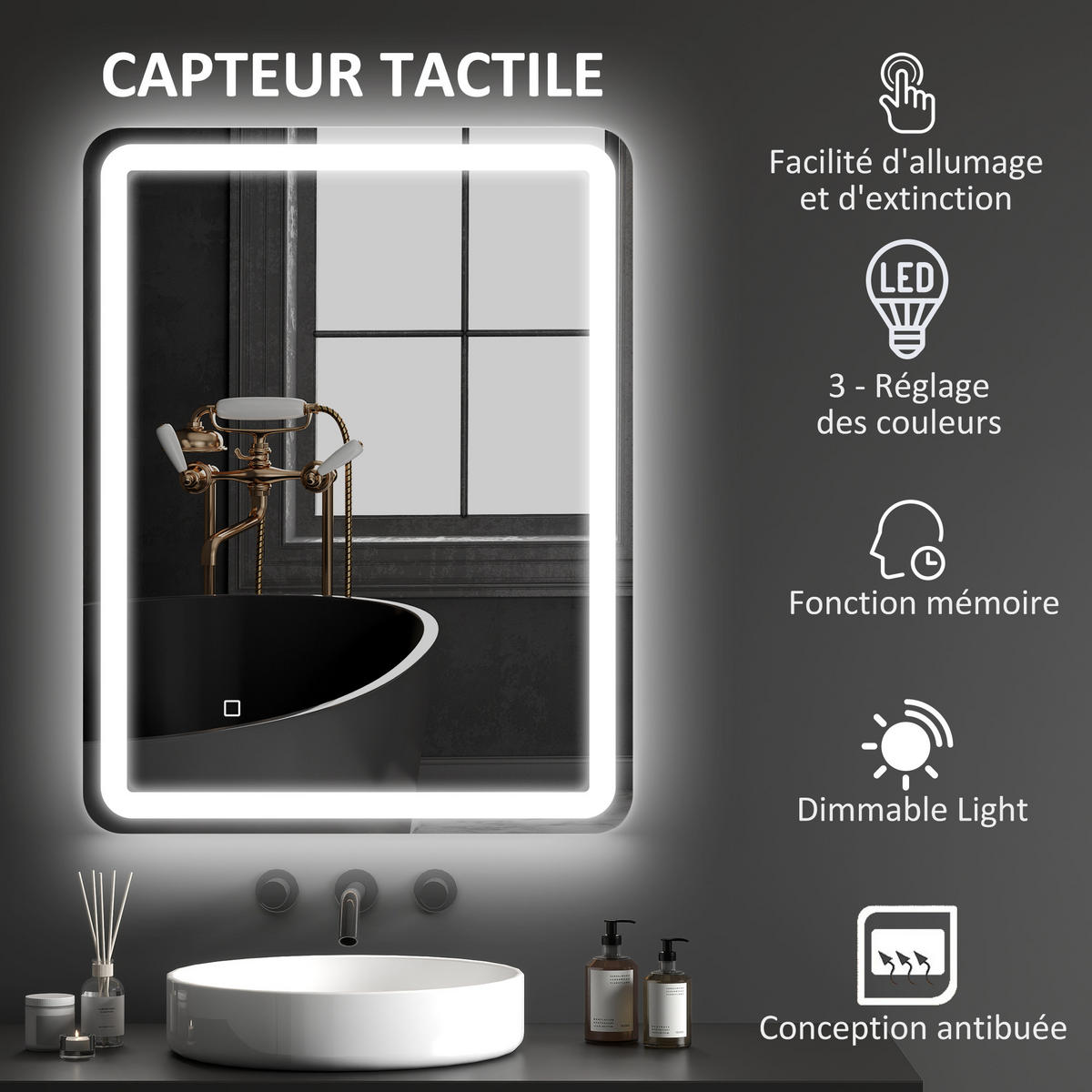 BADEZIMMERSPIEGEL DE-15170 70/90 cm mit 3 LED-Farben und Antibeschlag Silber - Silberfarben, Glas (4/90/70cm) - ComfortXL