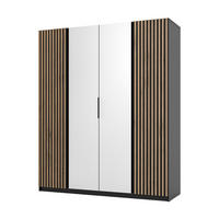 DREHTÜRENSCHRANK CAGLIARI 200/239/61,9cm 4-türig mit Spiegel Schwarz - Schwarz, Holzwerkstoff (200/239/61.9cm) - MASSENO