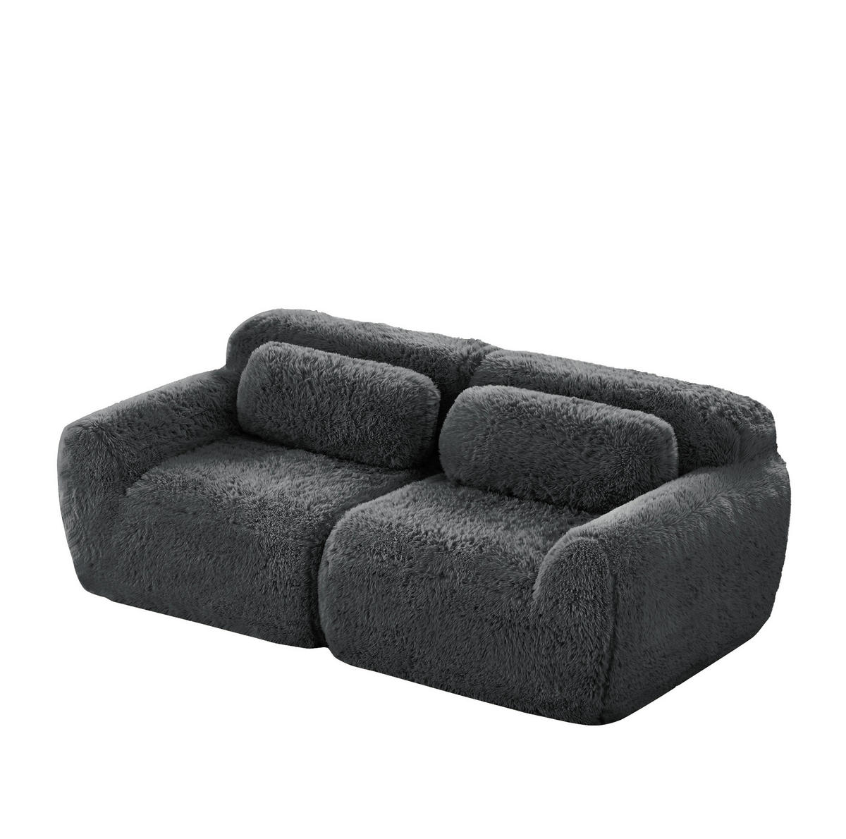 2-SITZER Sofa aus Plüschstoff, rahmenlos und modular mit Kissen, Grau - Grau, Textil (204/73/104cm) - Redom