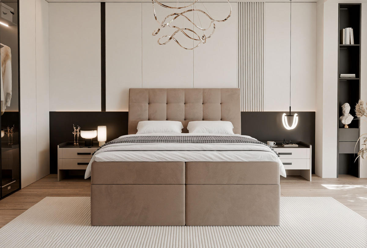 BOXBETT BAILEY 120/200 cm mit Matratze und Topper, Hellbraun - Hellbraun/Schwarz, Textil/Metall (120/200cm) - Idohome