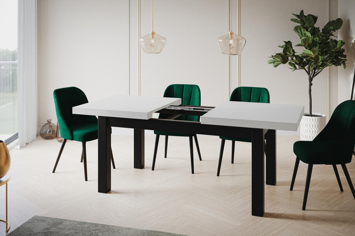 ESSZIMMERTISCH CLASSIC, ausziehbarer Tisch 140-180X80X78 cm, Farbe: Weiß, mit Holzbeinen in Farbe Schwarz - Schwarz/Weiß, Holzwerkstoff (140/80/78cm) - Alpi-Möbel