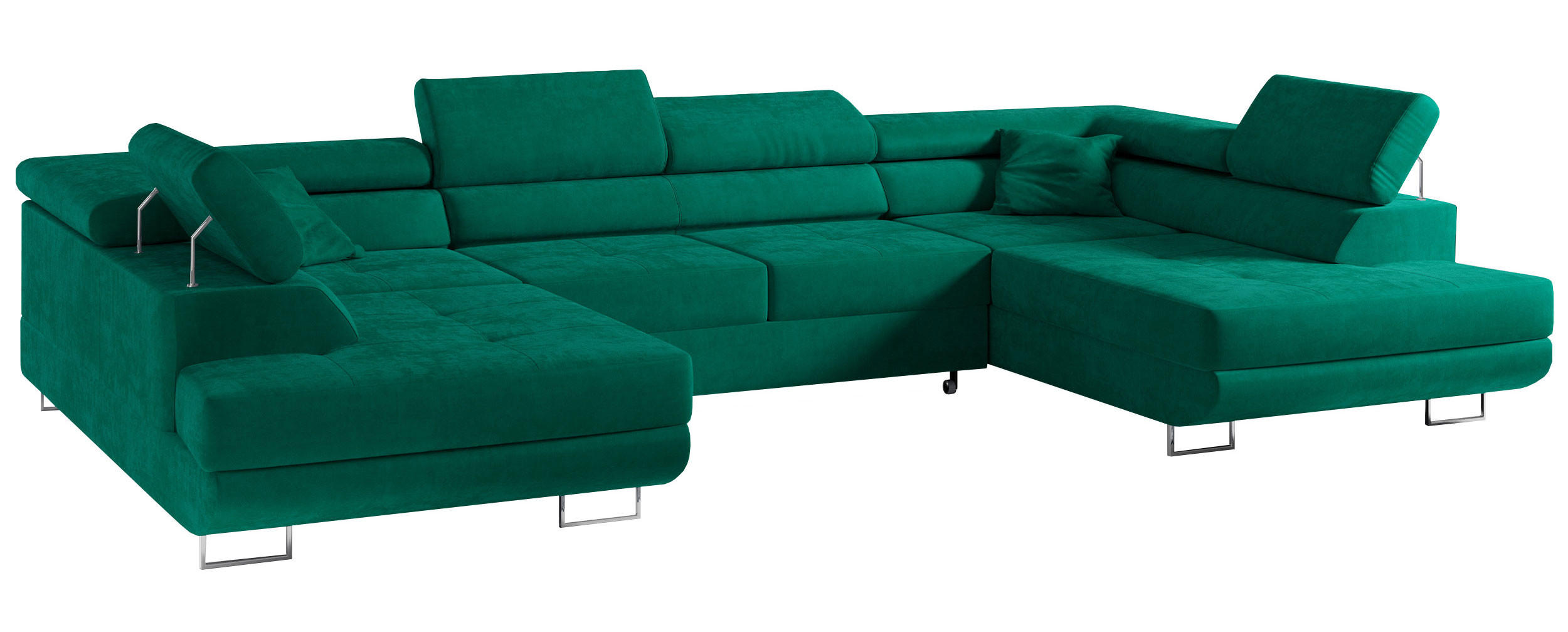 WOHNLANDSCHAFT GUSTAW U Grün Velvet - Silberfarben/Grün, Textil/Metall (340/55/205cm) - MKS
