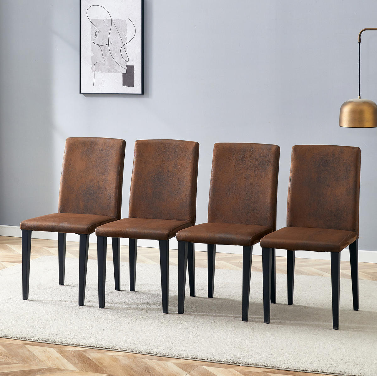 ESSZIMMERSTUHL 4er-Set 90 cm Webstoff Braun Schwarz - Schwarz, Metall (47/90/41cm) - Meubliv