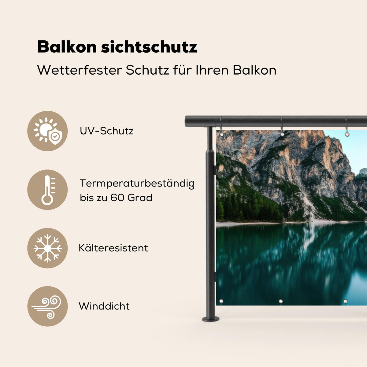 BALKON-SICHTSCHUTZ See - Berge - Sonnenuntergang - Boot - Petrol, Kunststoff (500/120cm) - MuchoWow