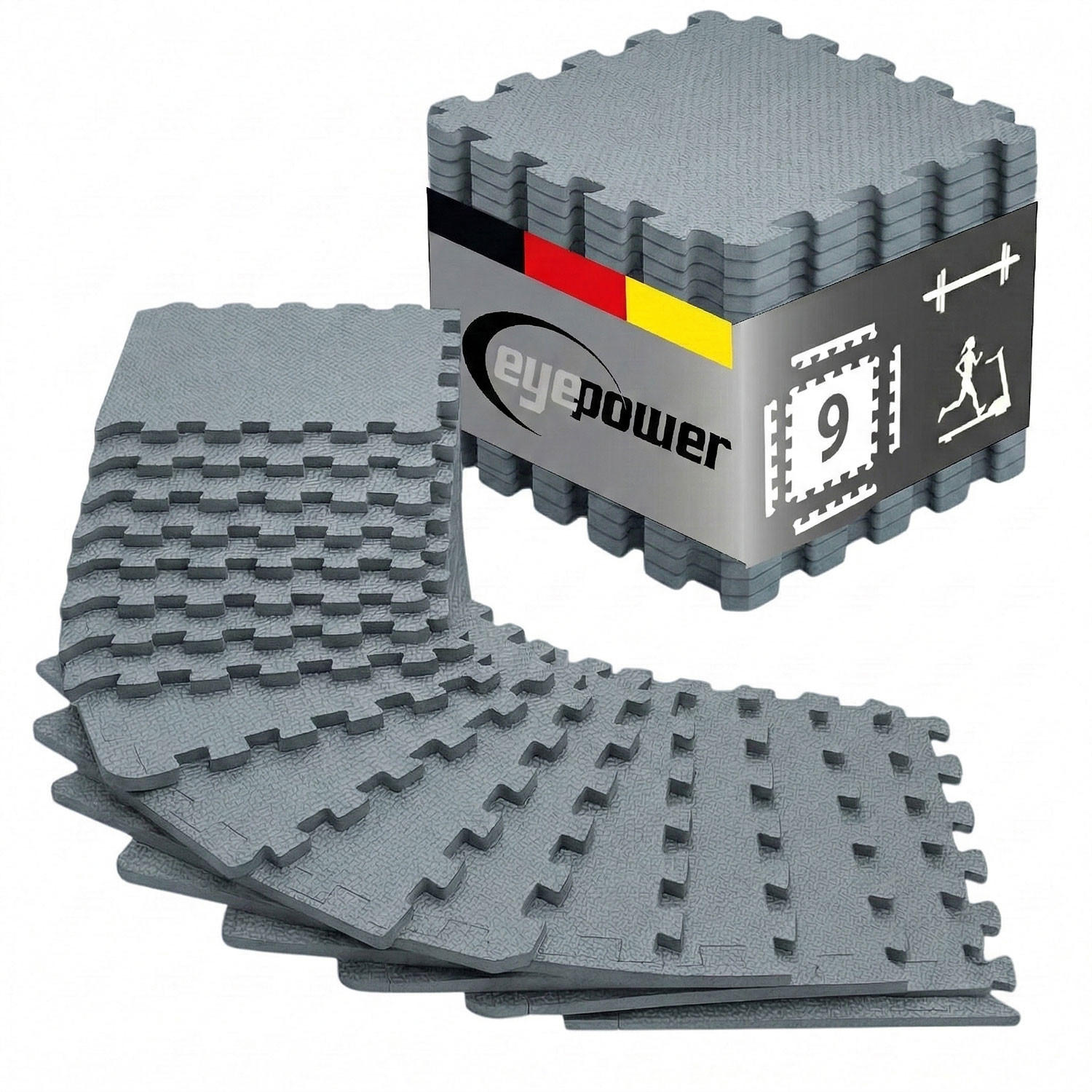 BODENSCHUTZMATTE 30x30x1 cm, Grau, 9er Set - Grau, Kunststoff (30/30cm) - eyepower