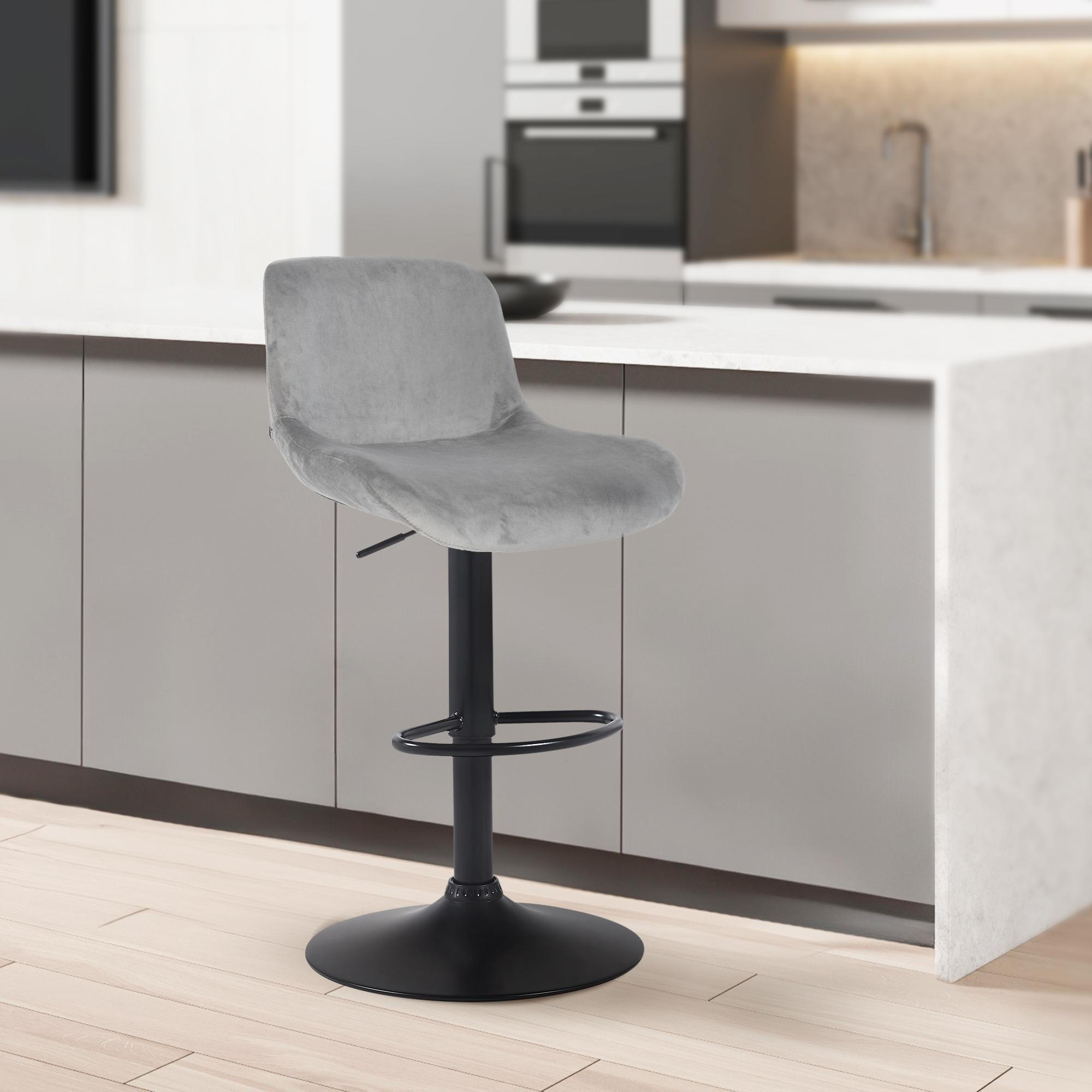 BARHOCKER Samt grau - Schwarz/Grau, Textil/Metall (50/85/50cm) - CLP
