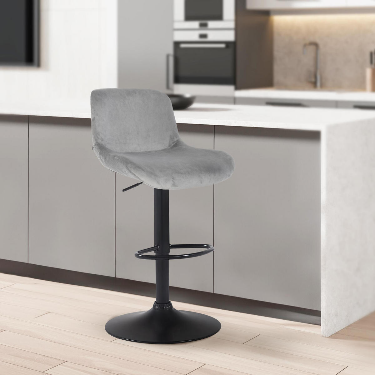 BARHOCKER Samt grau - Schwarz/Grau, Textil/Metall (50/85/50cm) - CLP