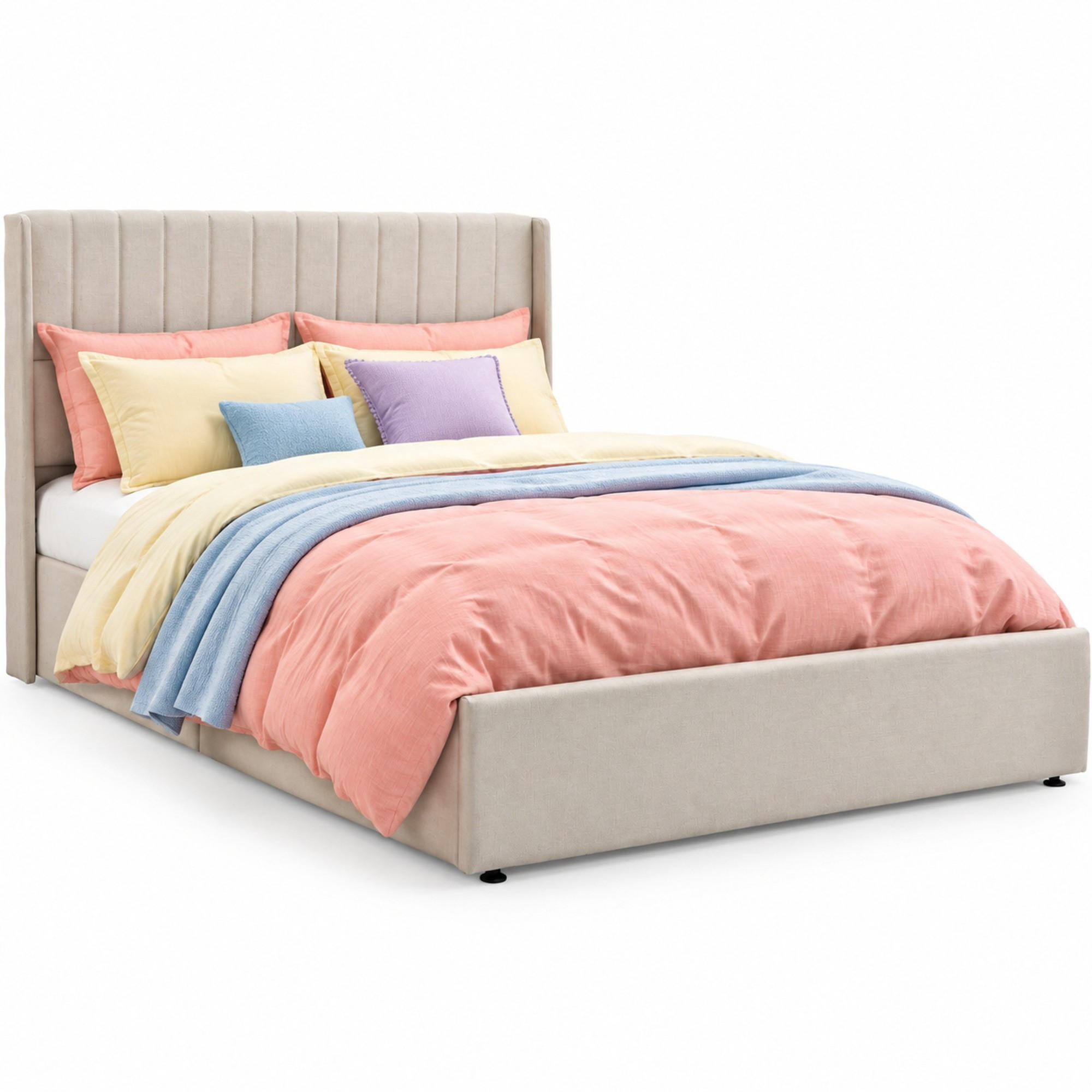 POLSTERBETT 140/200 mit Bettkasten und hydraulischem Stauraum in Beige - Beige, Holzwerkstoff/Textil (140/200cm) - EVRYAE