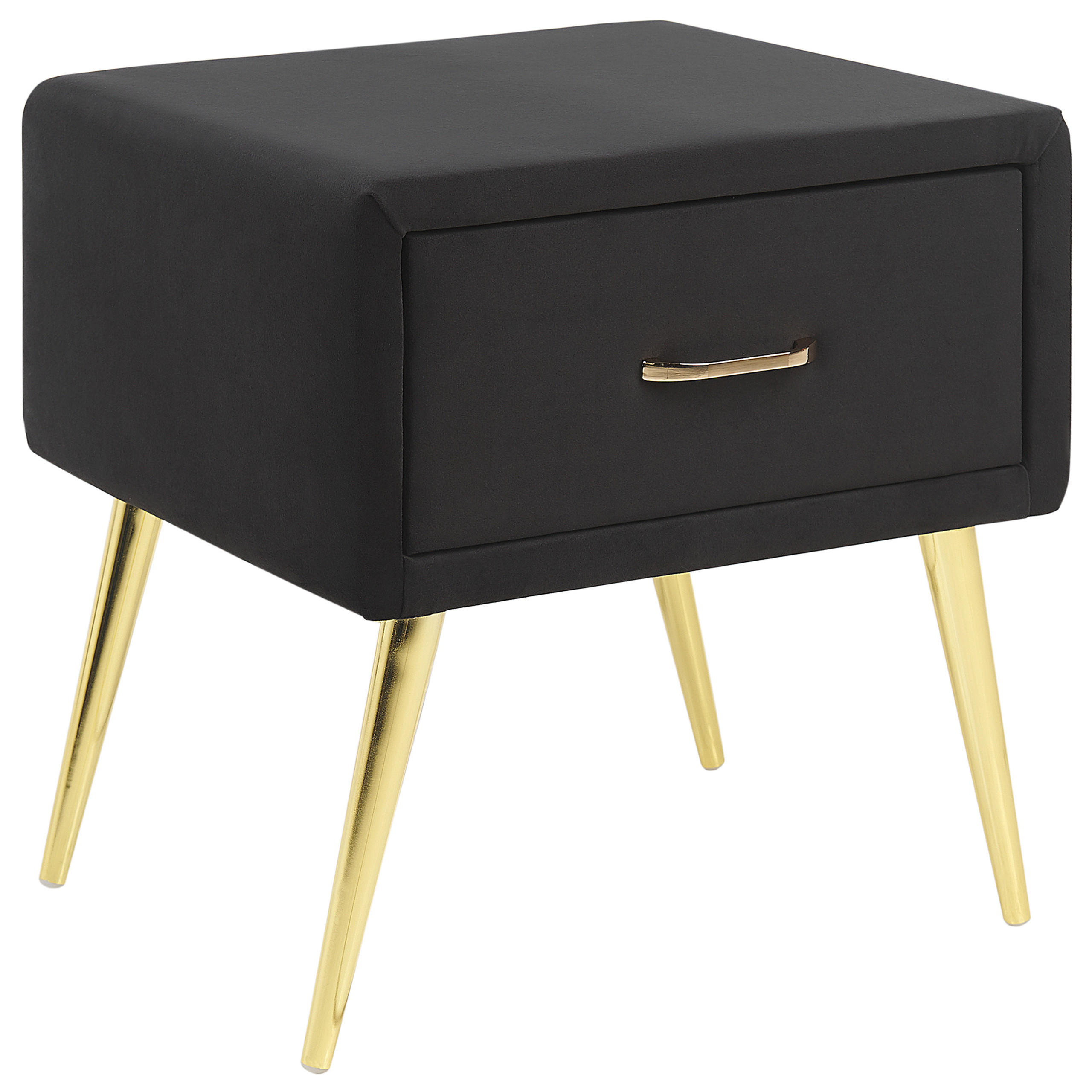 NACHTTISCH Samtstoff schwarz/gold 1 Schublade 38/46/49 cm Flayat - Goldfarben/Schwarz, Textil (46/49/38cm) - Beliani
