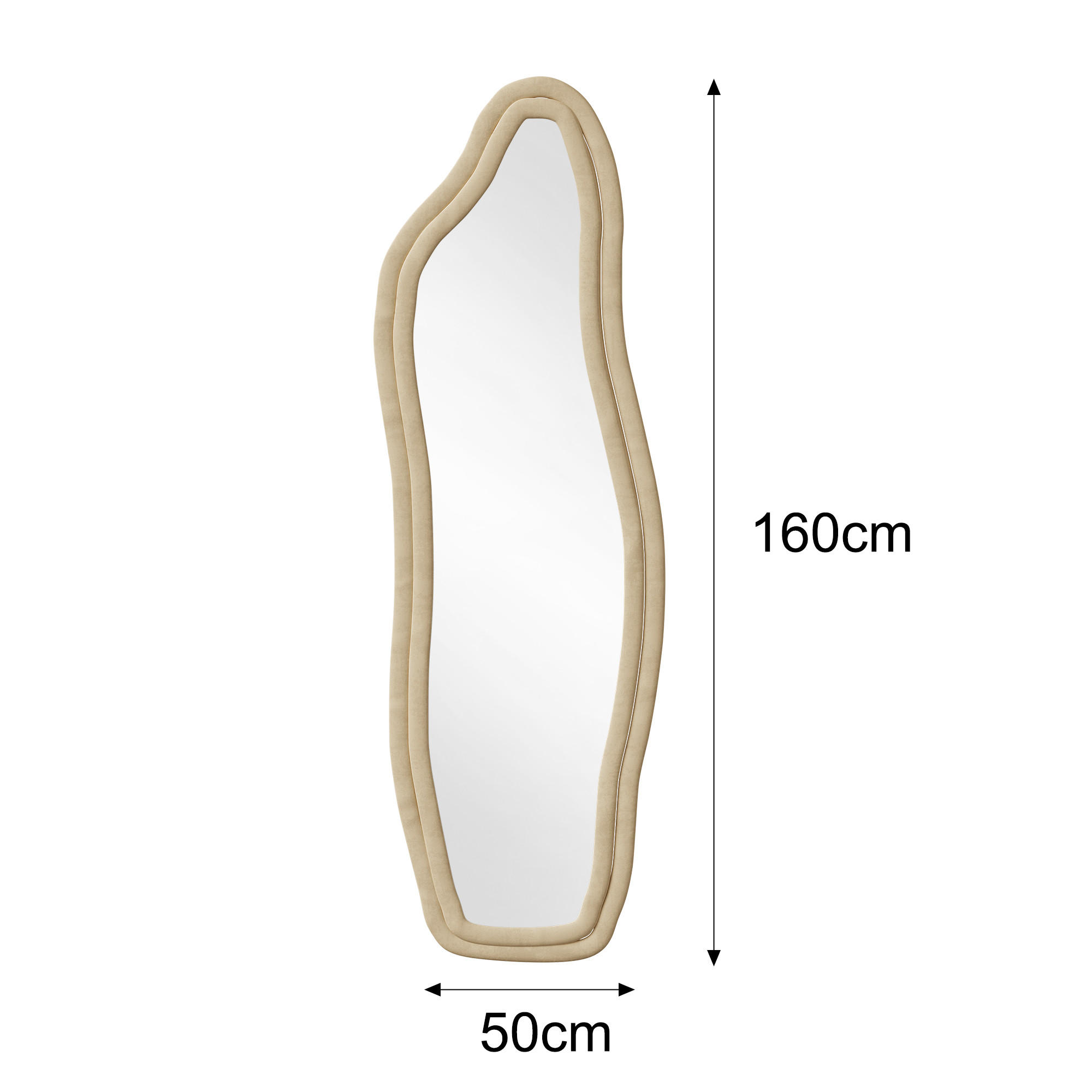 STANDSPIEGEL Ganzkörperspiegel,160 x 50 cm Spiegel in unregelmäßiger Form, Delfin-Spiegel, Samtrahmen, gelb - Gelb, Glas (50/160/3cm) - WoodenAura