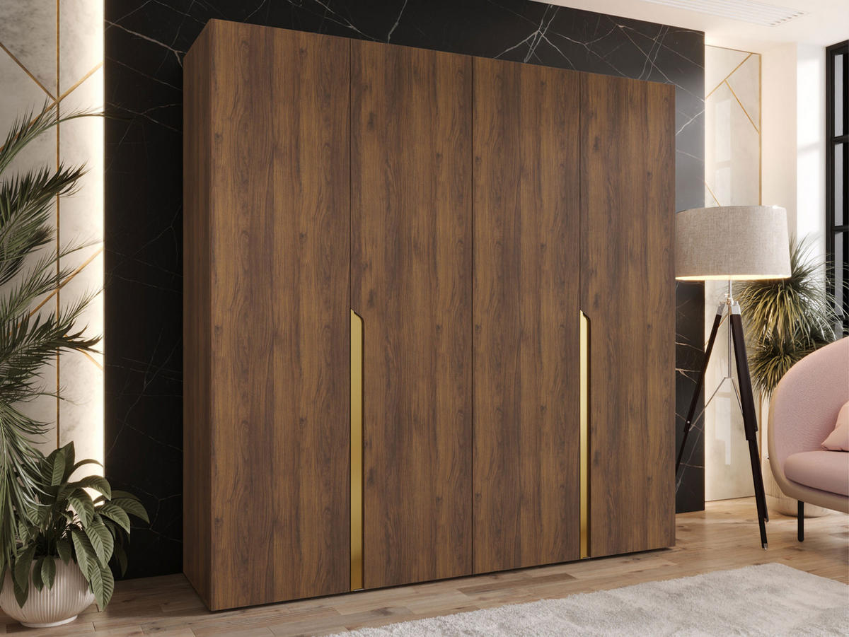 DREHTÜRENSCHRANK Mila I 200 - Goldfarben/Nussbaumfarben, Holzwerkstoff/Kunststoff (200/202/52cm) - MIRJAN24