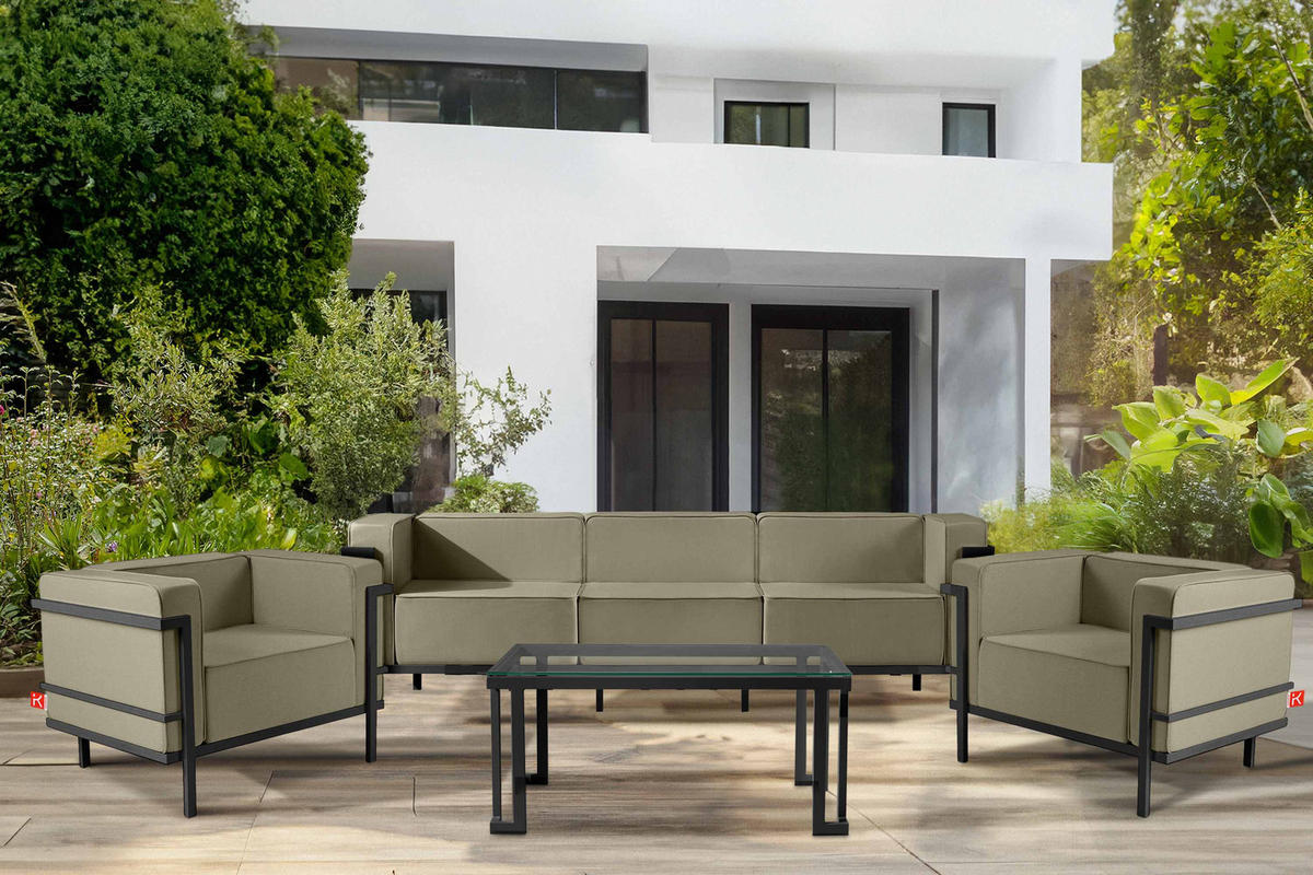 GARTENSOFA TRIGLO 3-Personen, Stahlrahmen, Modern, Dunkelgrau/Beige - Dunkelgrau/Beige, Textil/Metall (229/70/69cm) - KONSIMO®