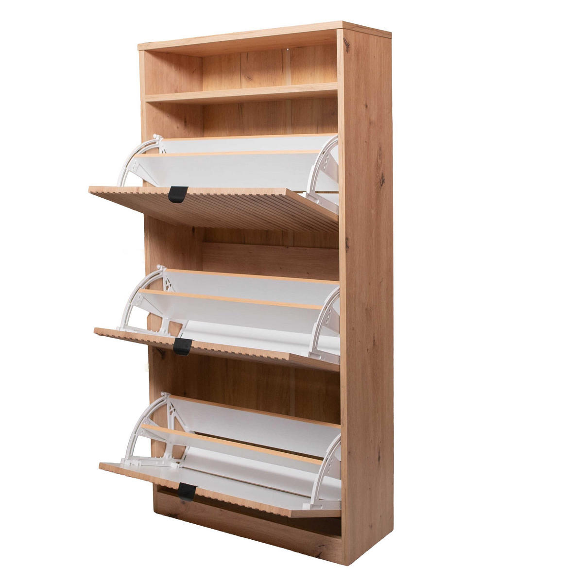 SCHUHSCHRANK Mia, Eiche Artisan mit schwarzem Griff - Schwarz/Eiche Artisan, Holzwerkstoff (60/125/24cm) - Bettso