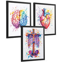 POSTER Set aus 3 Anatomie Mensch Drucke und Wandbilder mit Gehirn Herz Rippen Wirbelsäule Lebendiges Aquarell Design Größe Schwarzer Rahmen A3 - Schwarz, Papier (29.7/42/3cm) - Nacnic